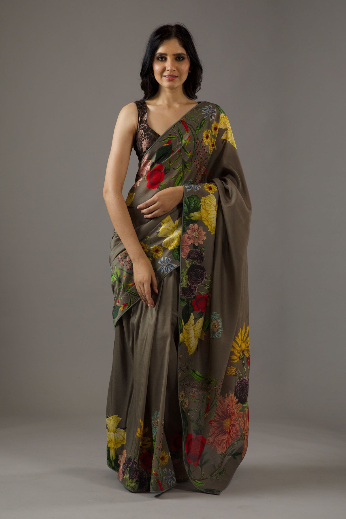 Pewter Green Chanderi Saree