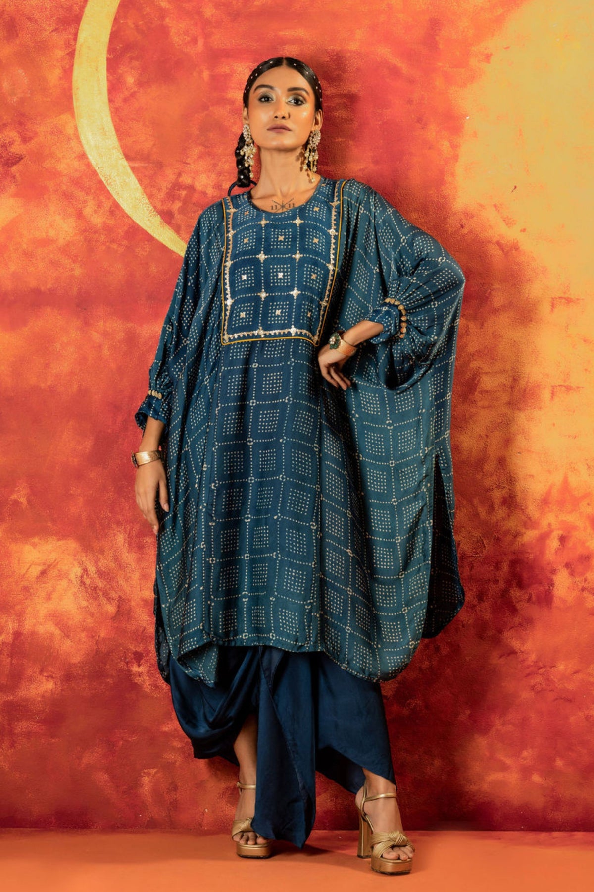 Sitara Indigo Ajrakh Kaftan Set