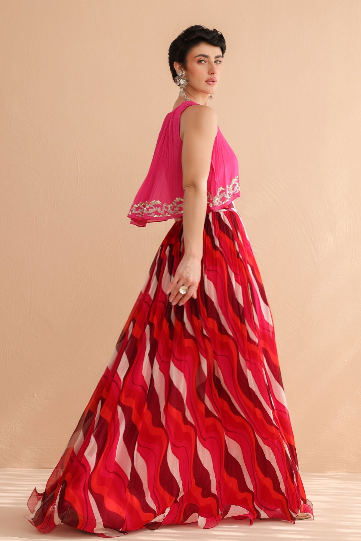Fuchsia Collar Boho Skirt Set