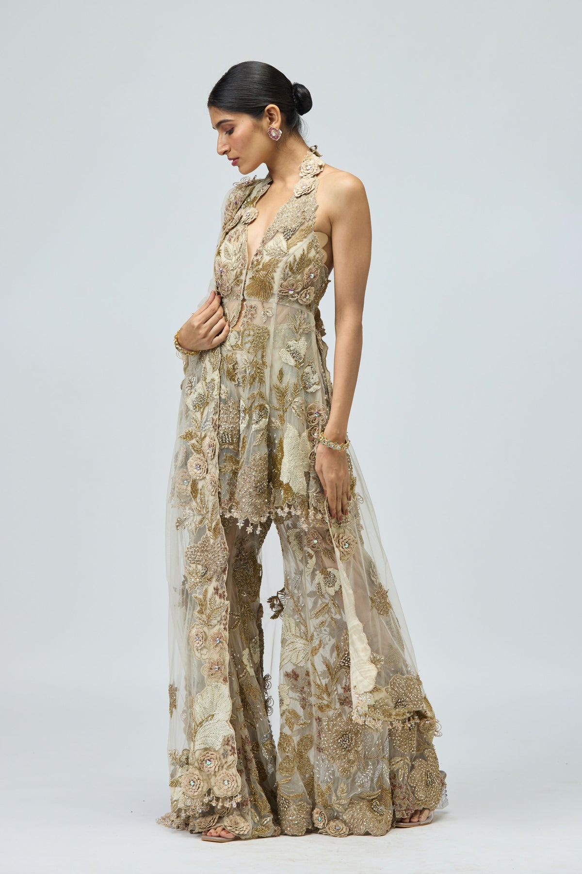 Gold Patchwork Sharara Set