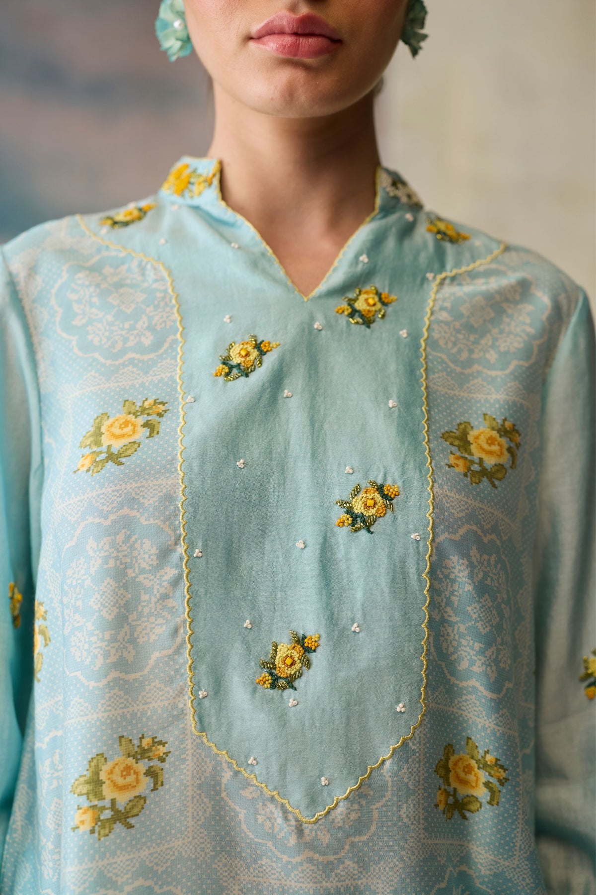 Azure Floral Printed Top
