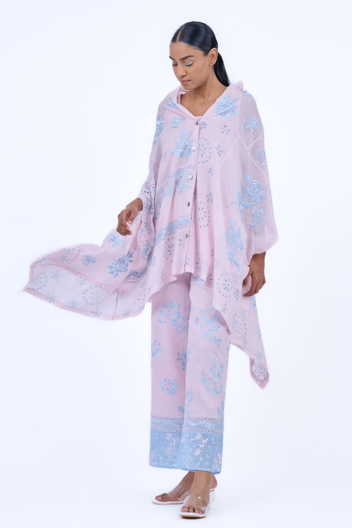 Pink Threadwork Cotton Pants