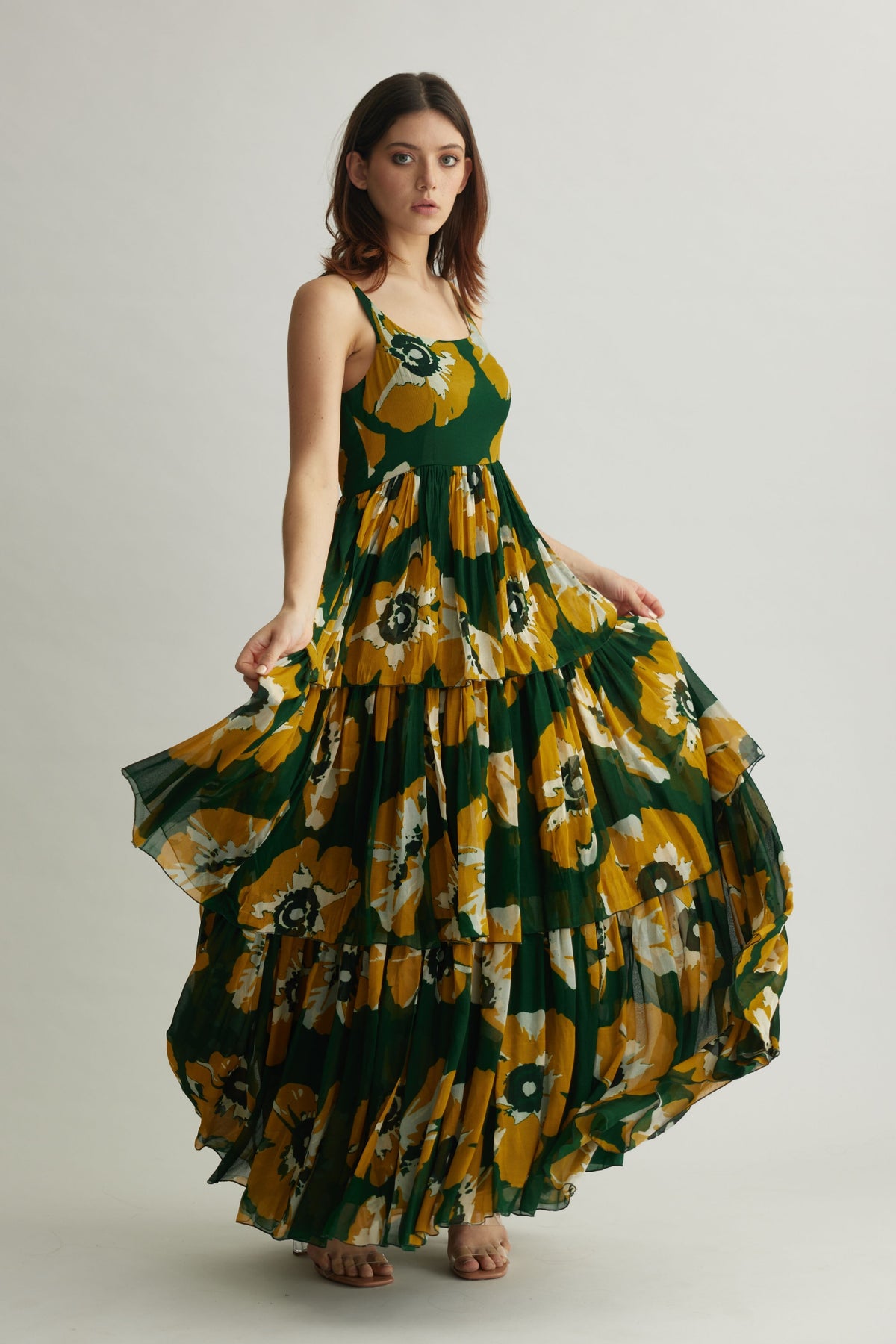 Mustard Floral Sleeveless Dress