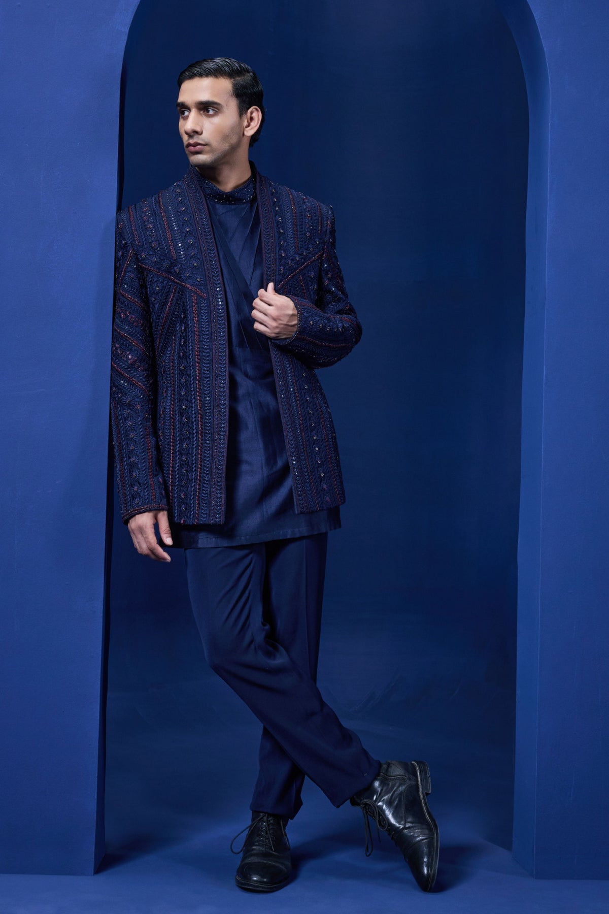 Navy Pearl Bandhgala Set