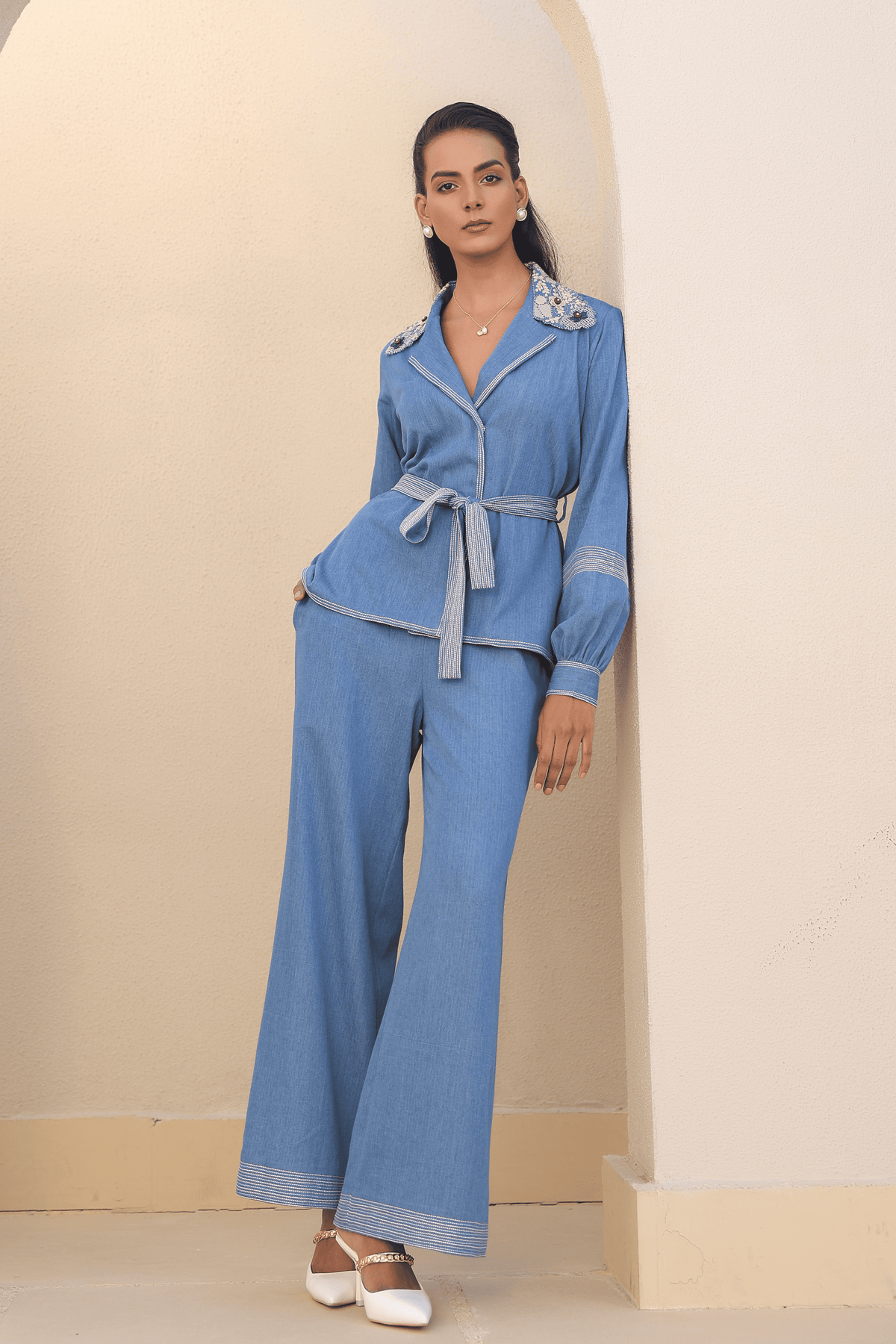 Azure Jacket Style Co-ord Set in Light Bllue