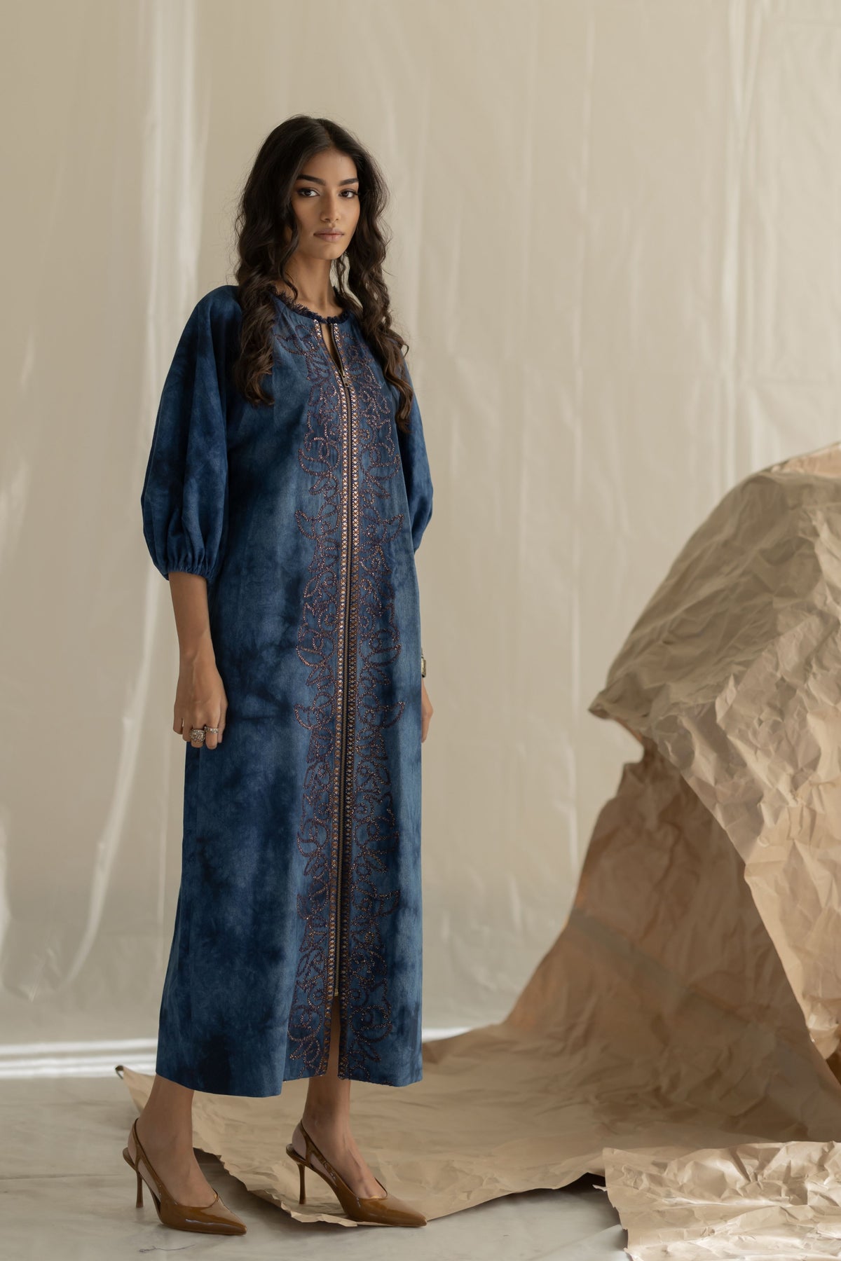 Tie-dye Wraglon Sleeves Maxi Dress