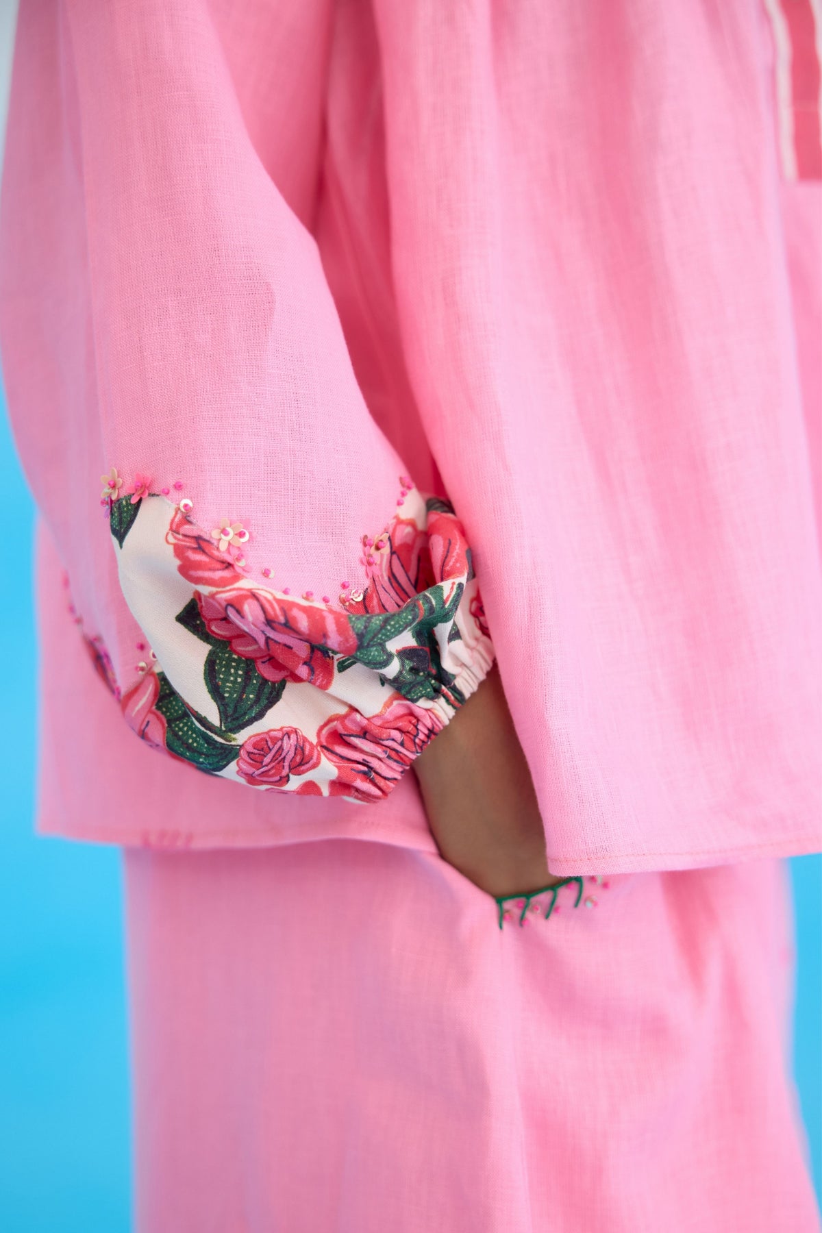 Pink Rose Bubble Sleeves Top