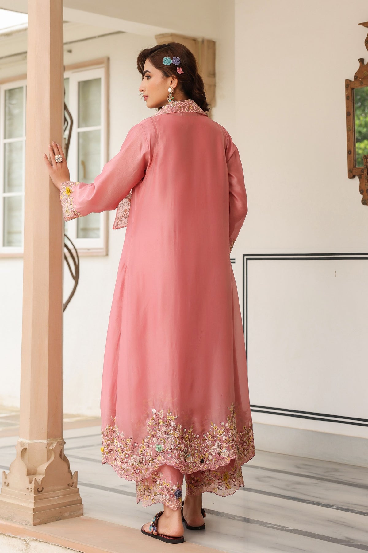 Gulzar Pink Embroidered Jacket Set
