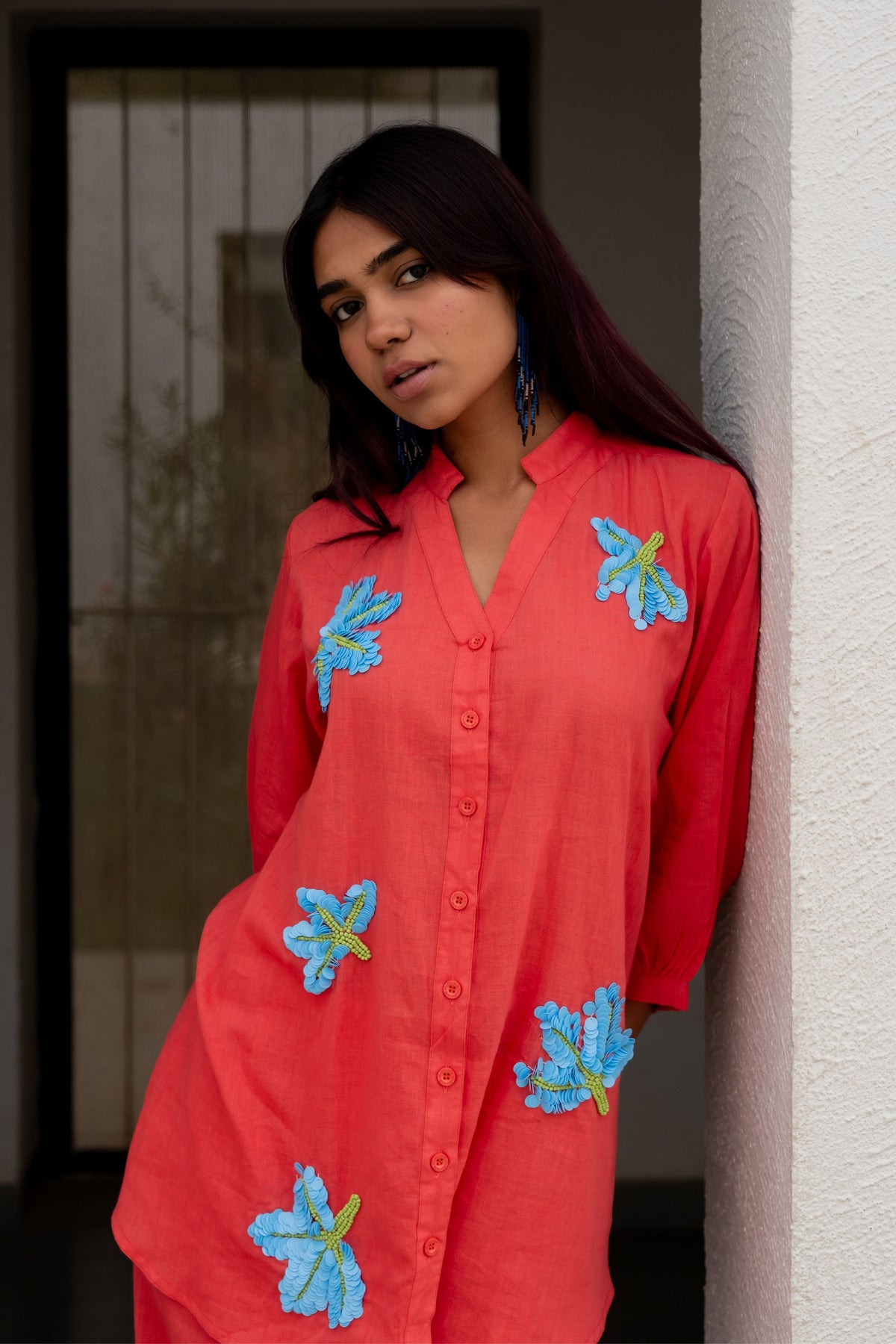 Coral Embroidered Co-ord Set