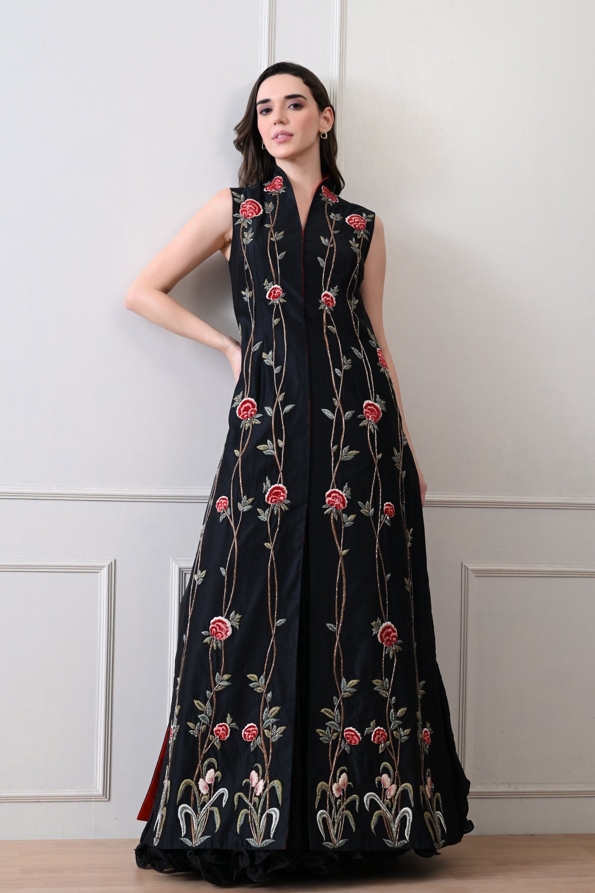 Black Long Jacket Anarkali Set