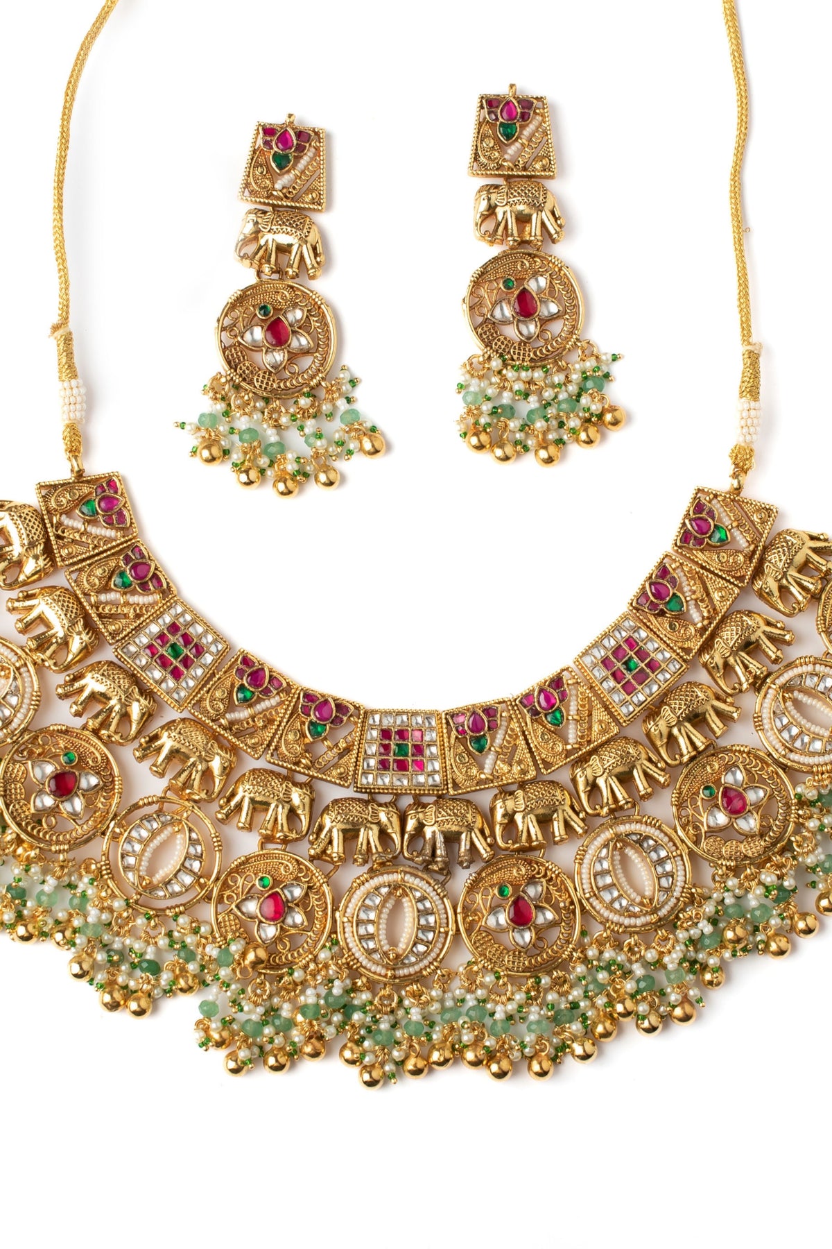 Gold Plated Multicolored Beads Short Necklace Set