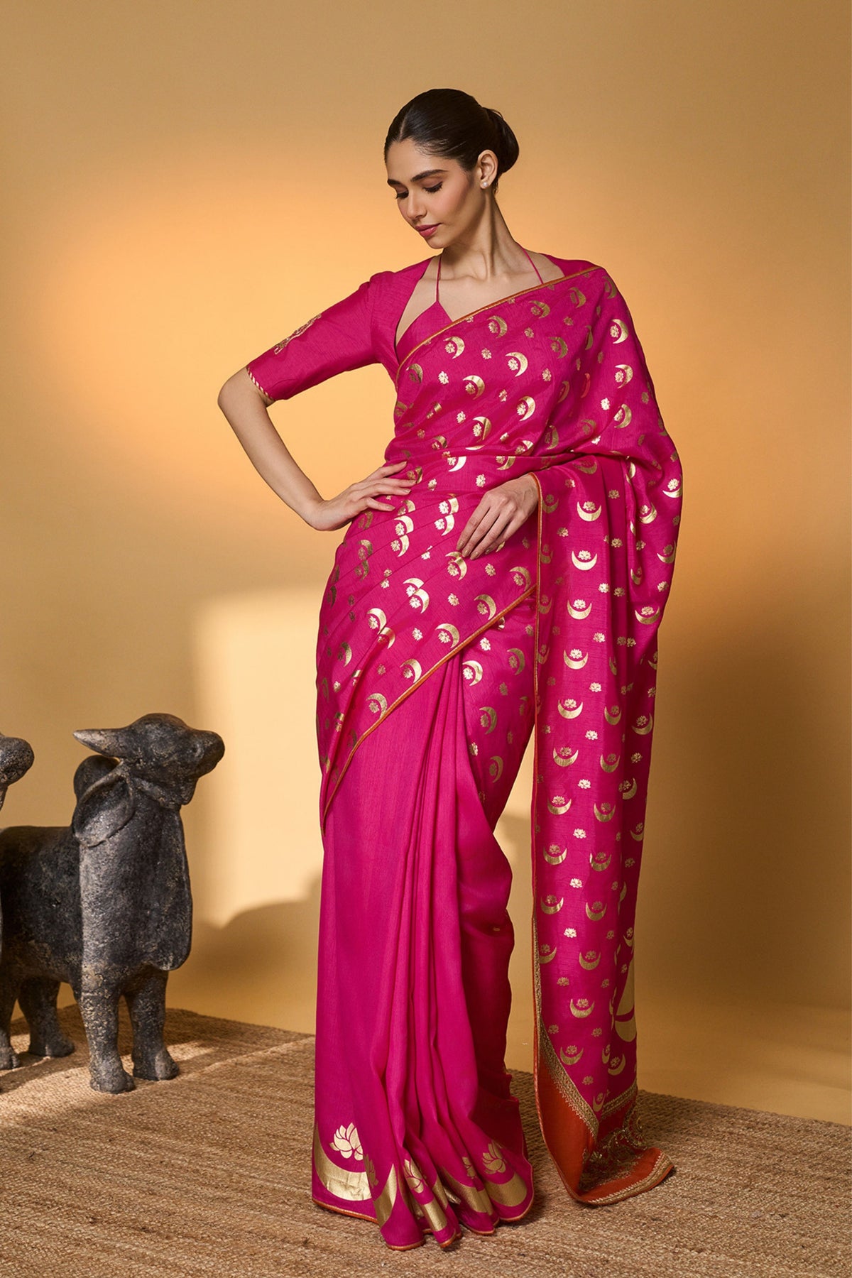 Rani Pink Chand Phool Saree
