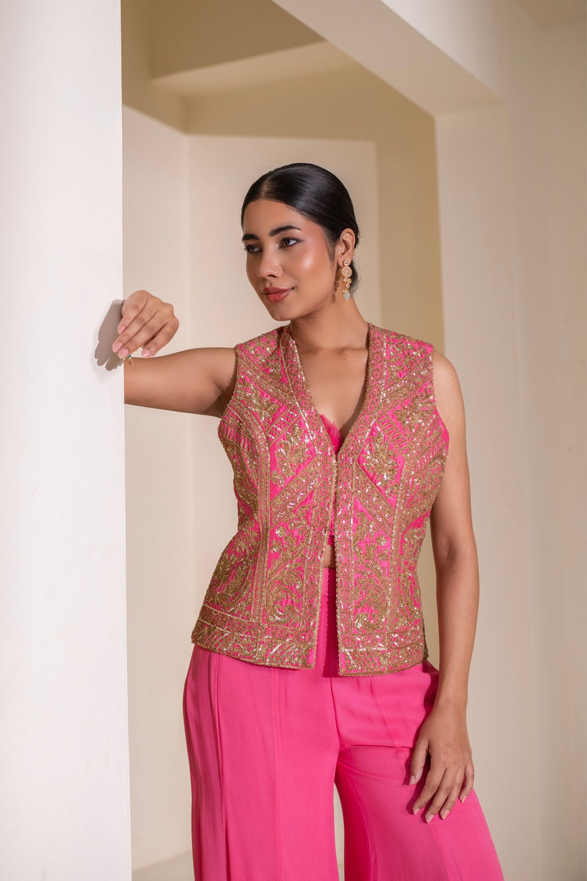 Pink Embellished Jacket Set