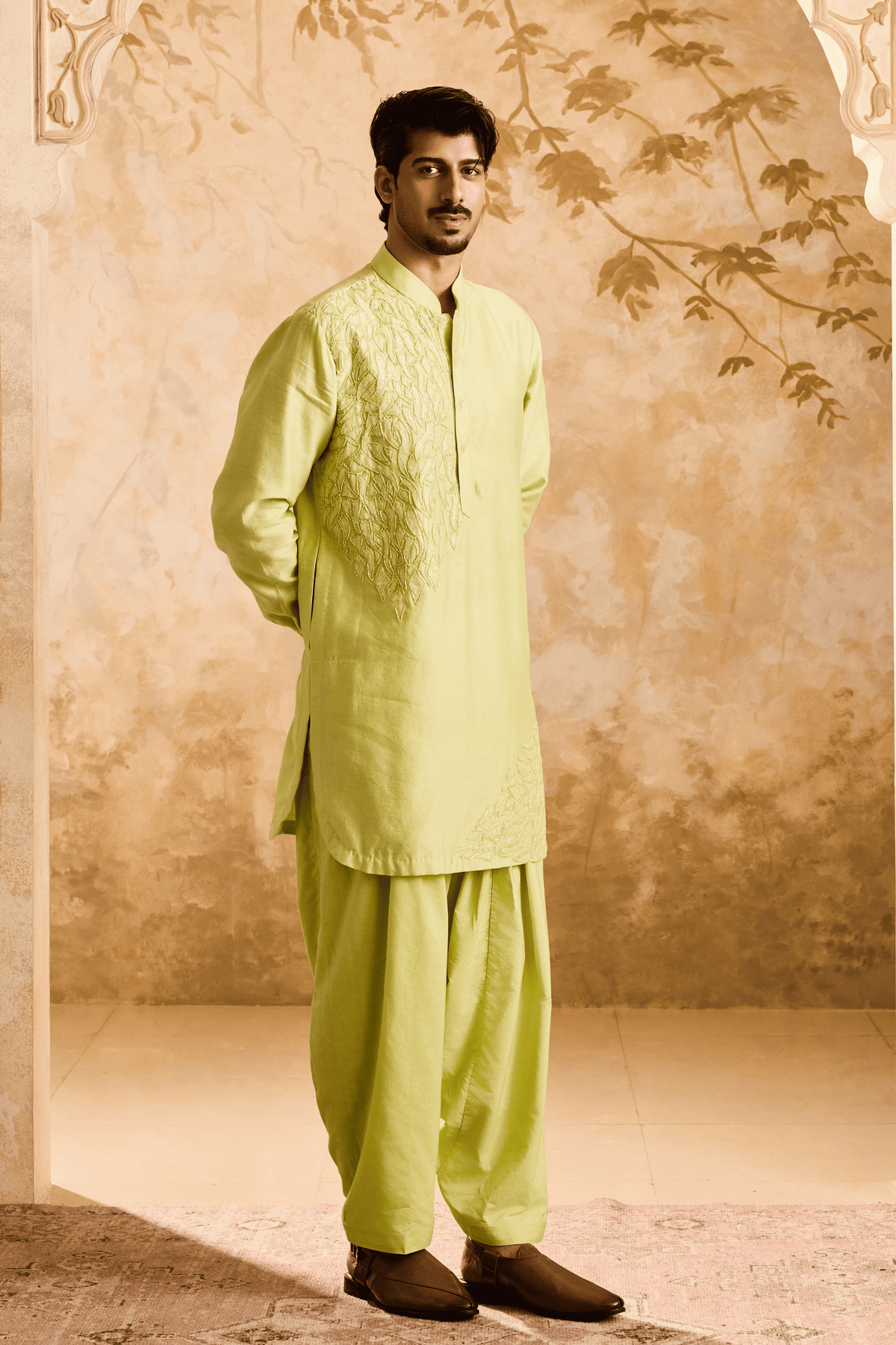 Lime Green Applique Kurta Set
