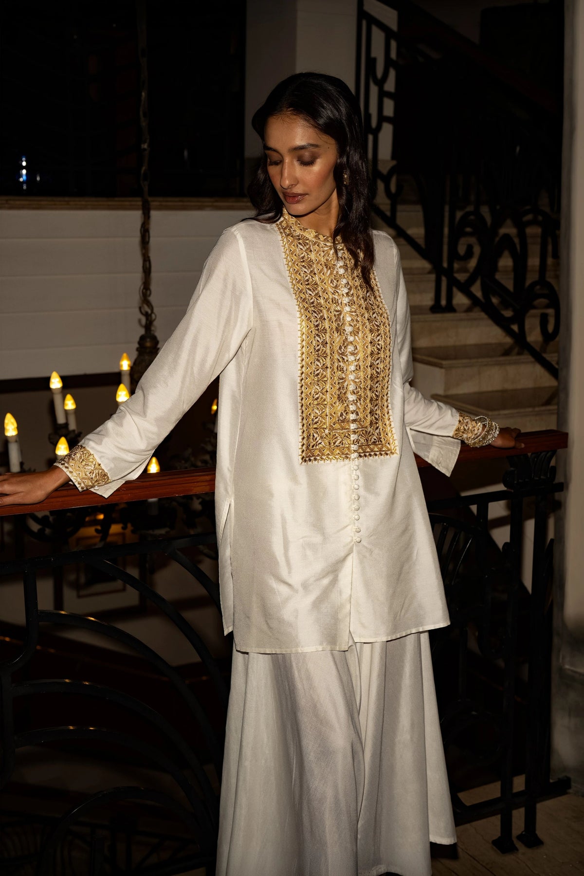 Embroidered Top & Ivory Culotte