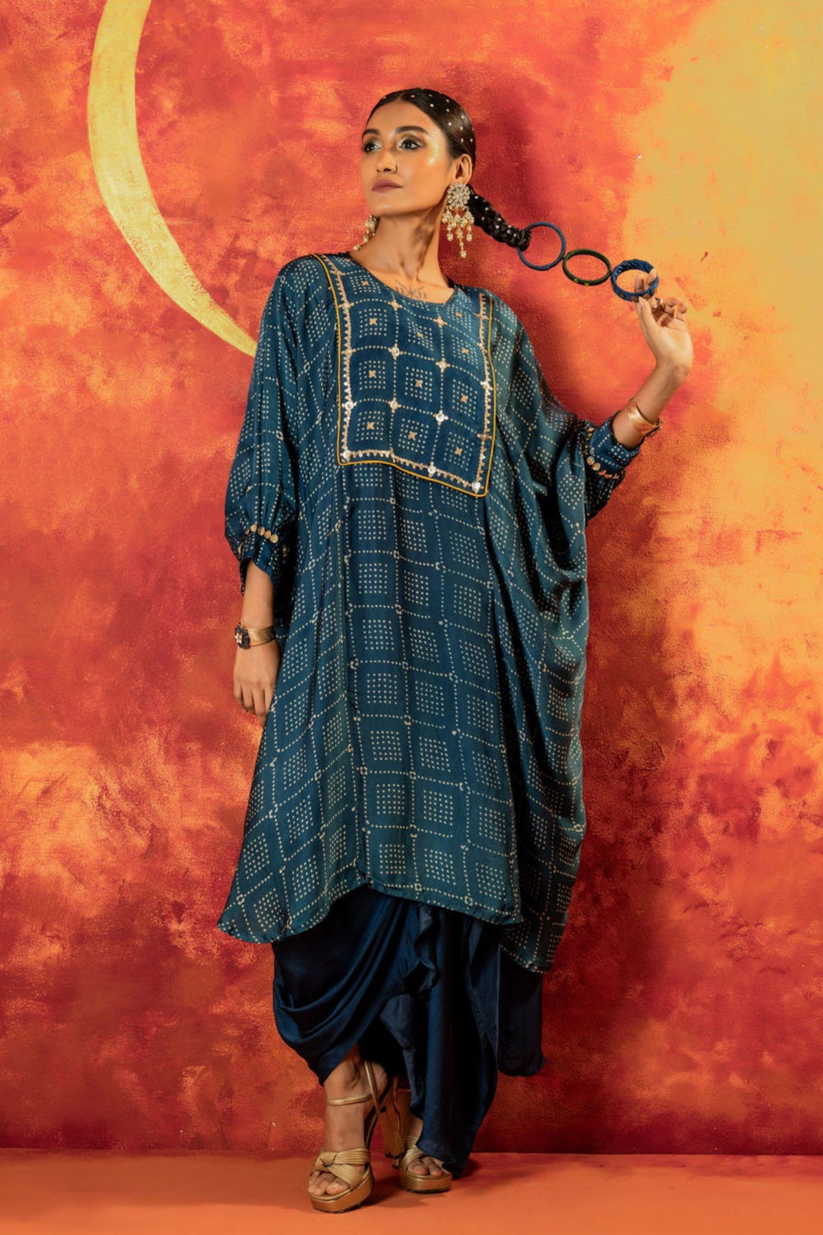Sitara Indigo Ajrakh Kaftan Set