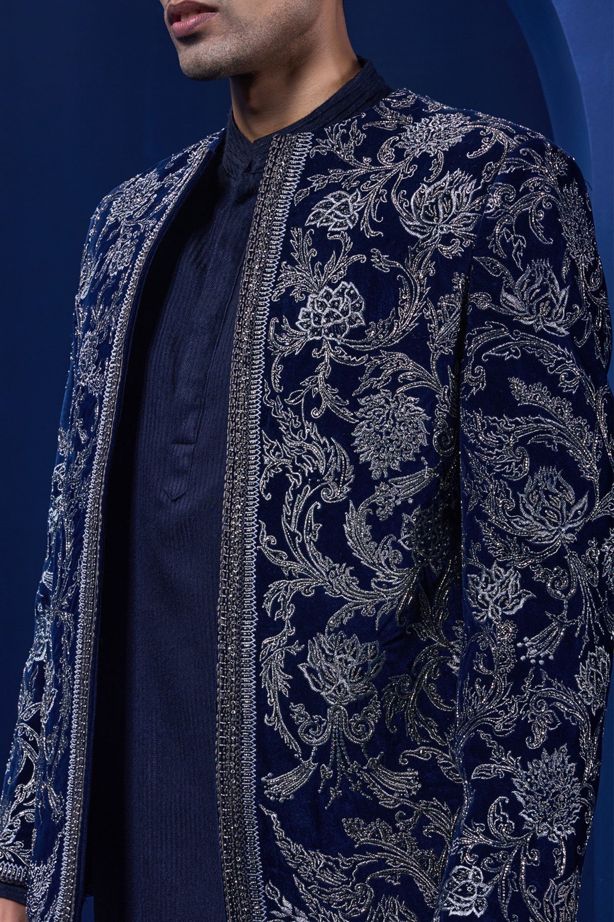 Navy Zari Bandhgala Set