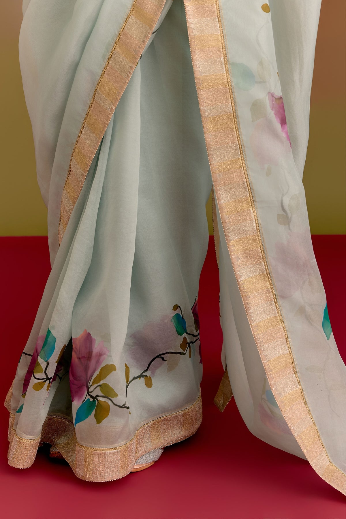 Blue Hand Painted Saree Set