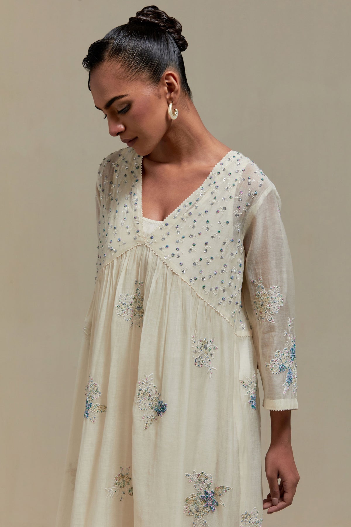 Blue V-Neck Kurta Set