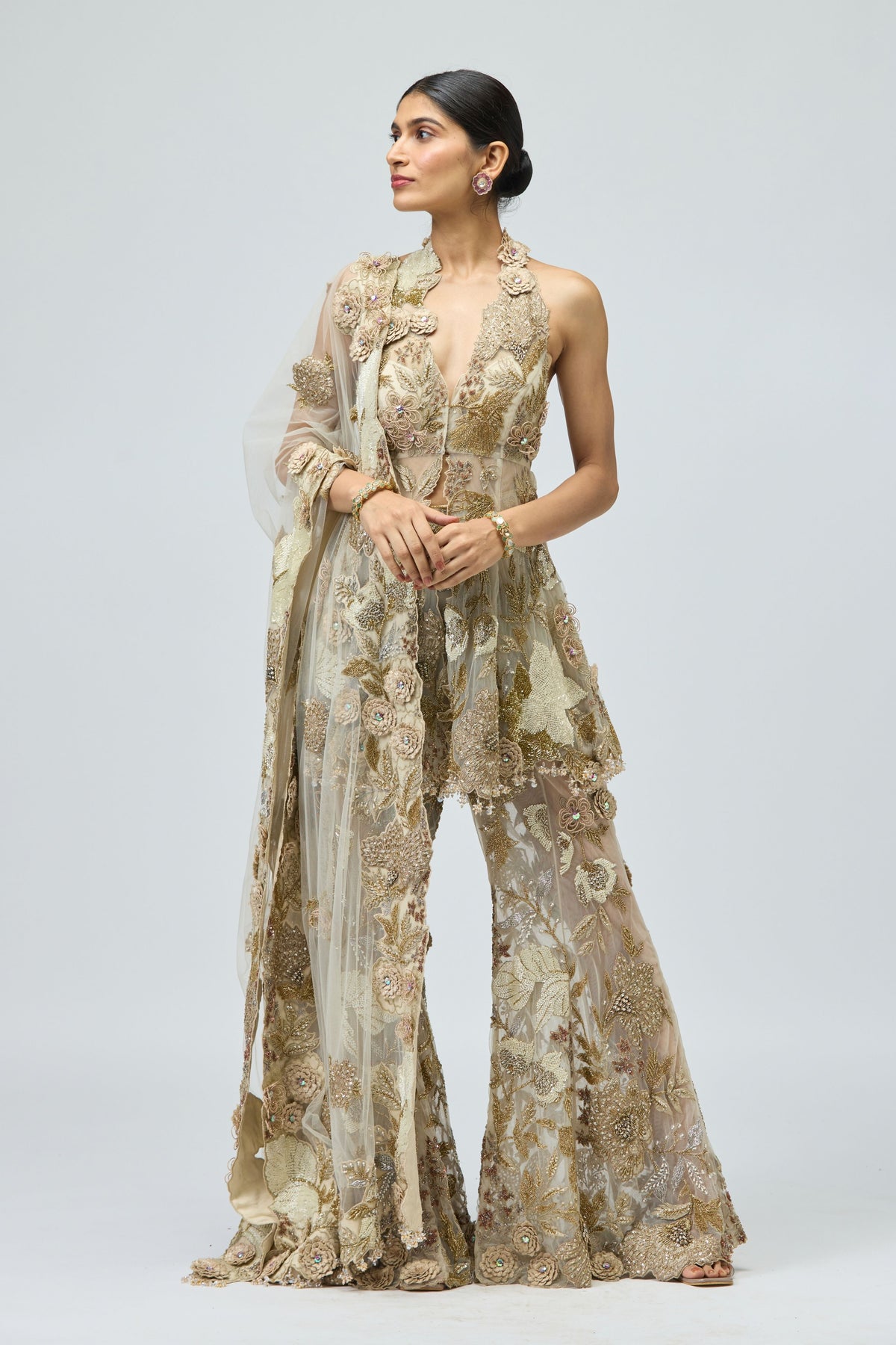 Gold Patchwork Sharara Set