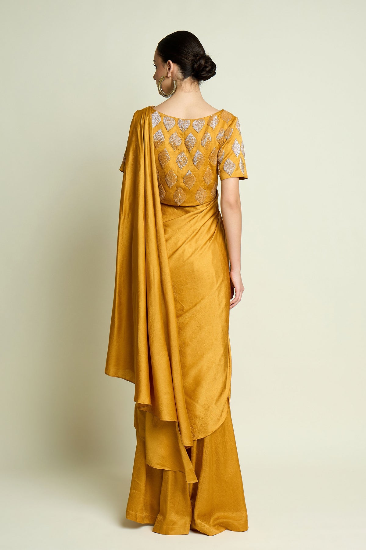 Mustard Embellished Palazzo Saree Set