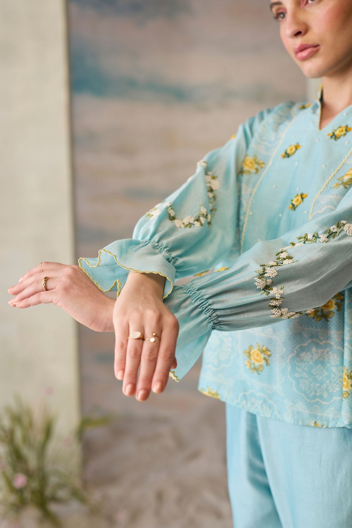 Azure Floral Printed Top