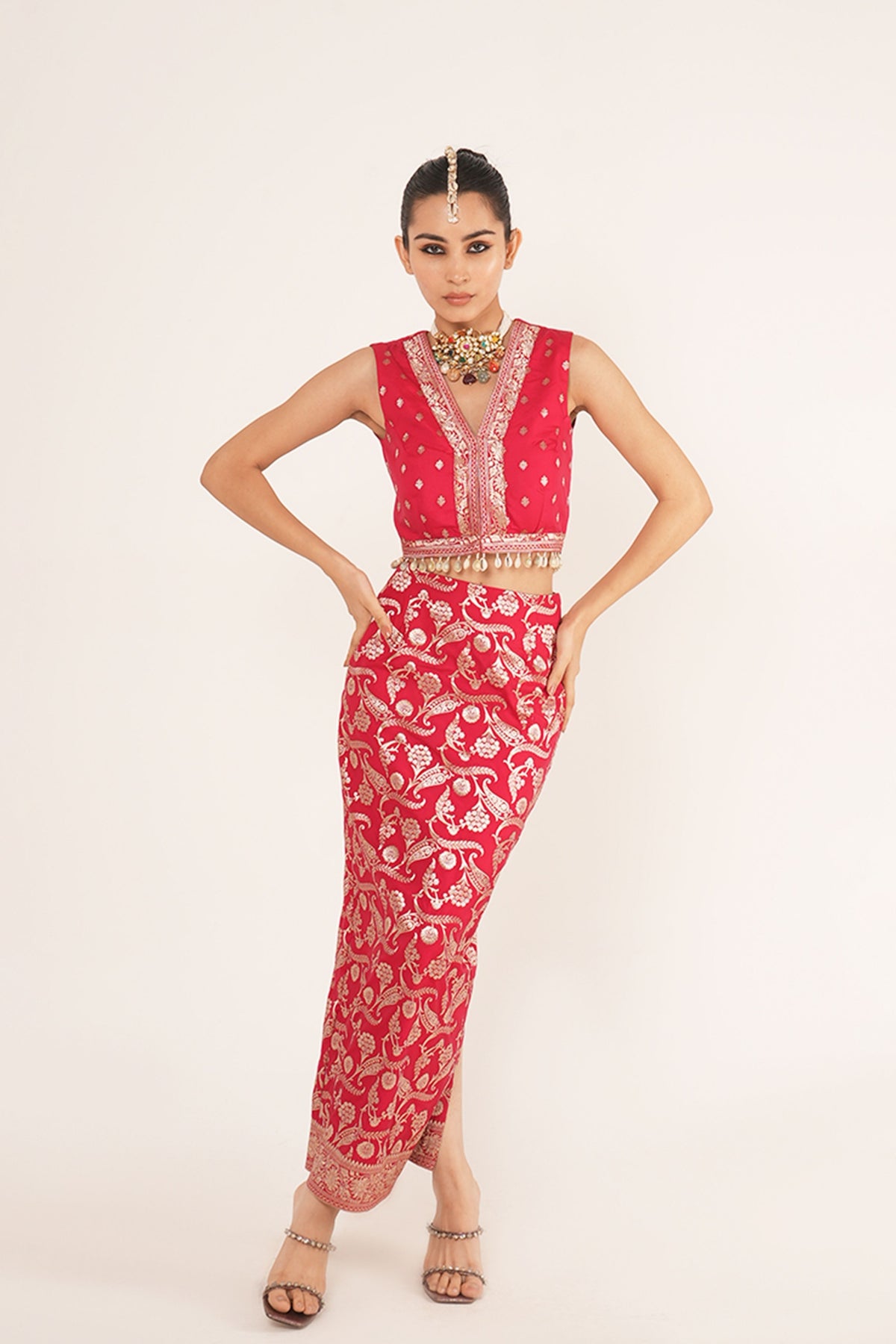 Amyra Red Skirt Set