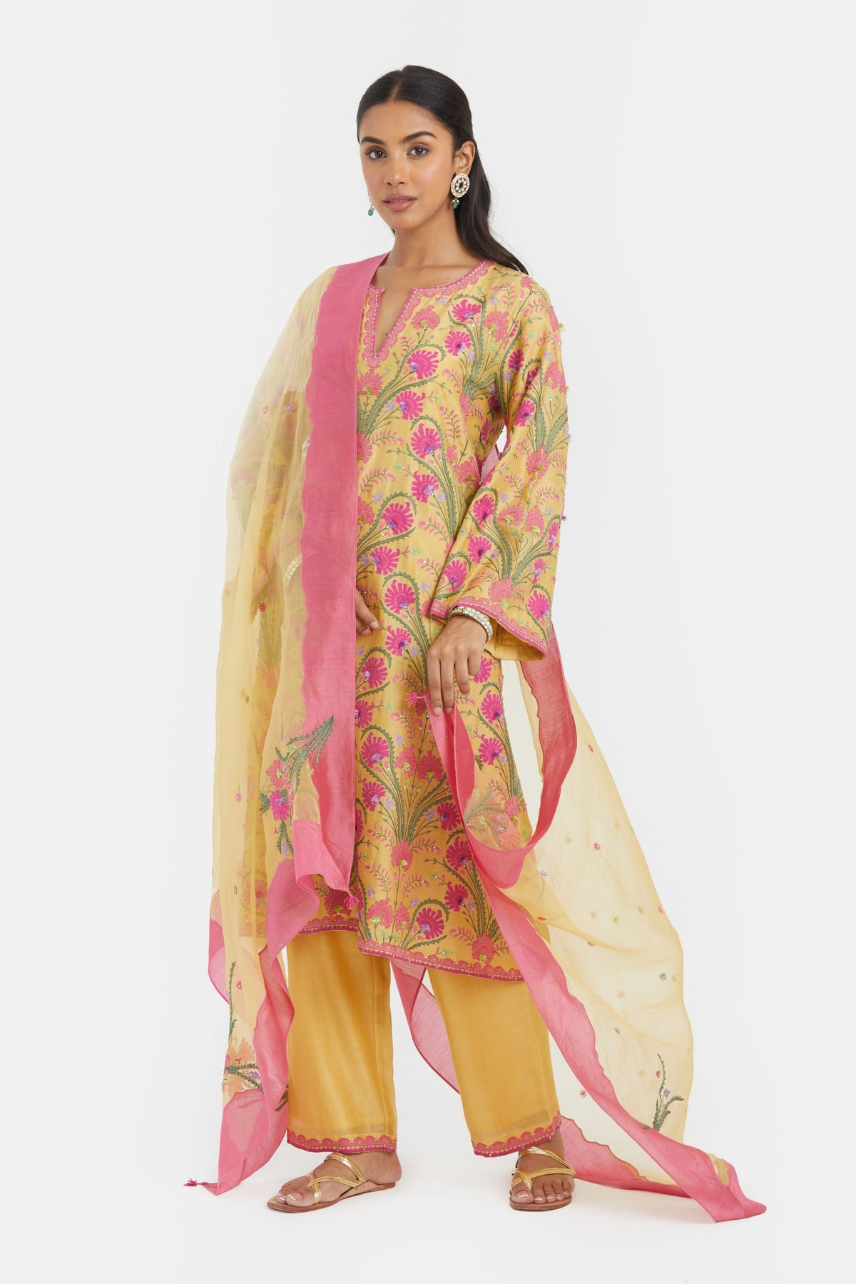 Yellow Silk Chanderi Kurta Set