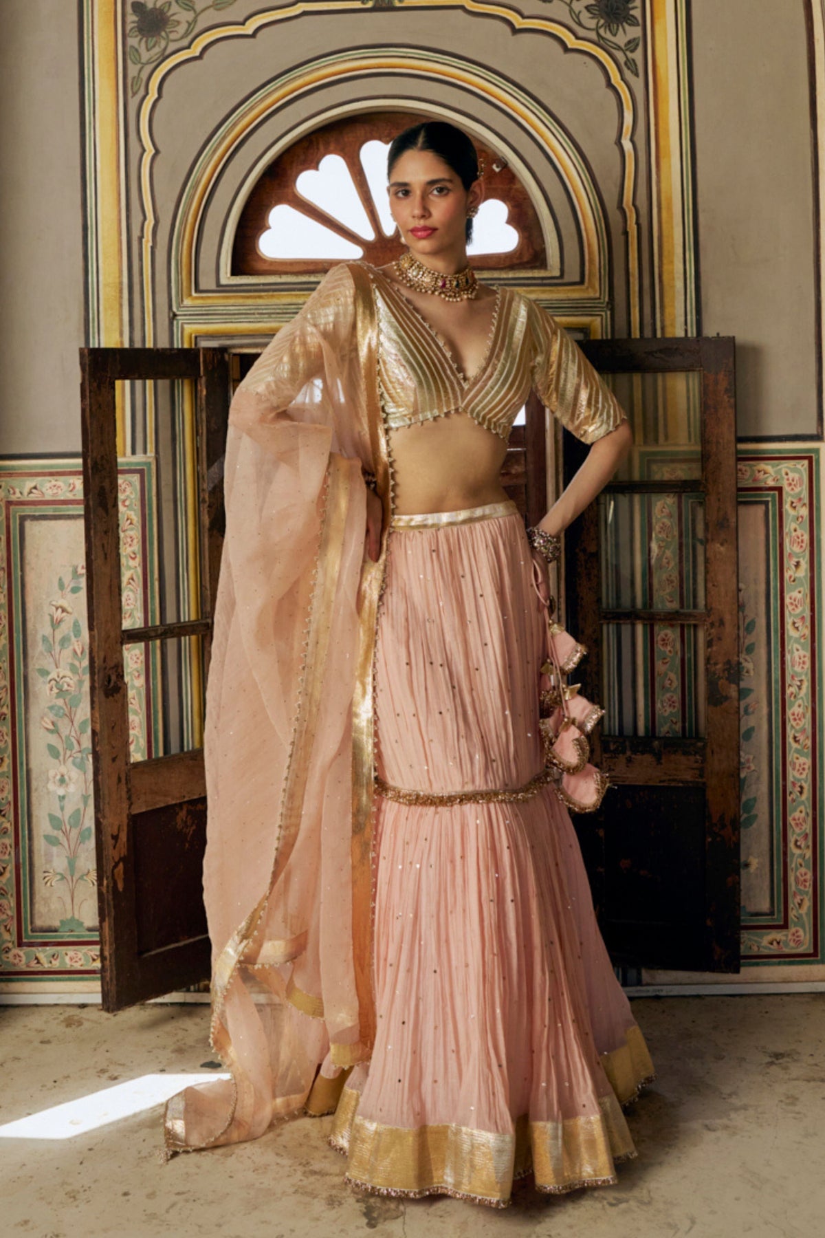 Vintage Blush Fish-Cut Lehenga Set