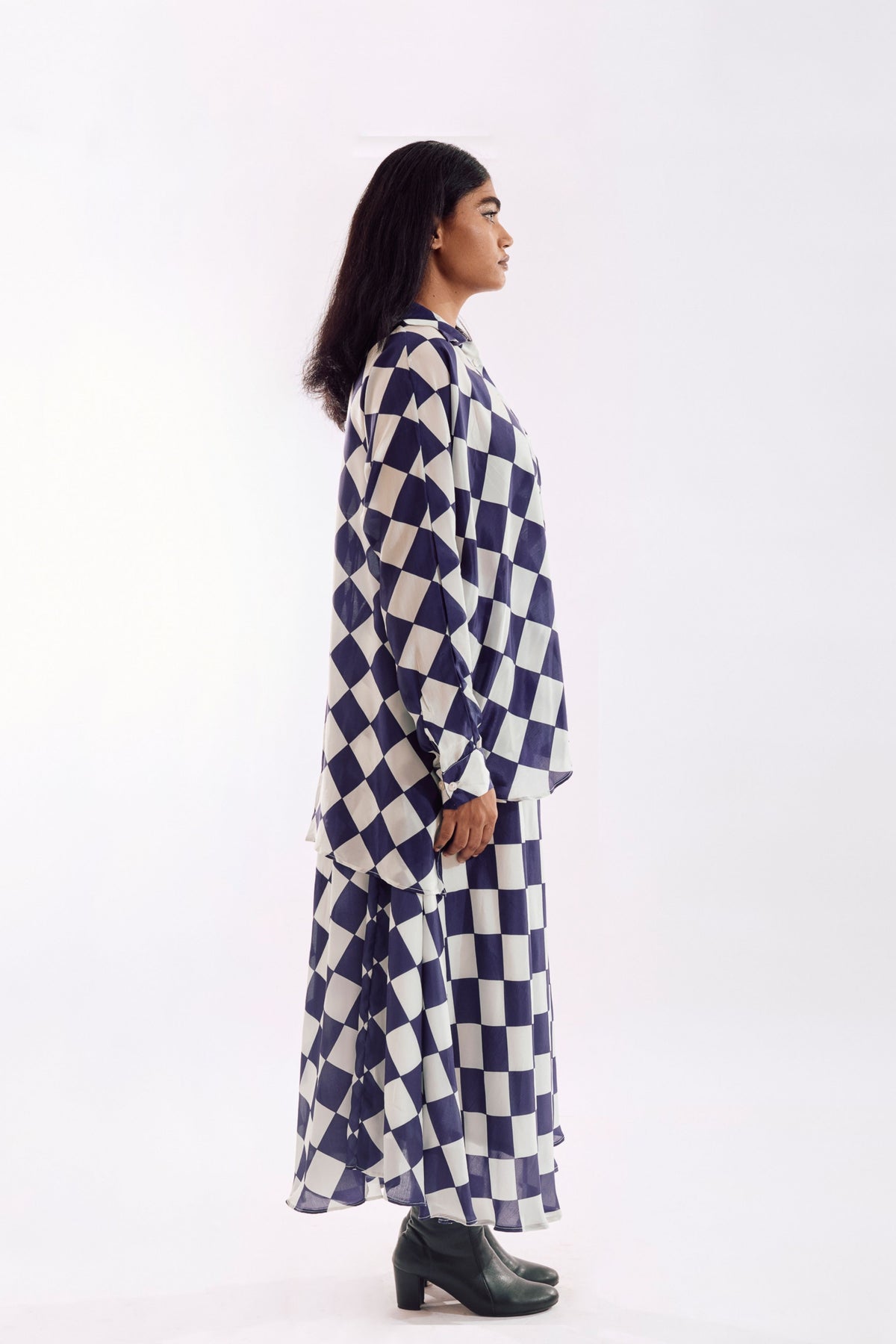 Cream Indigo Check Co-ord Set