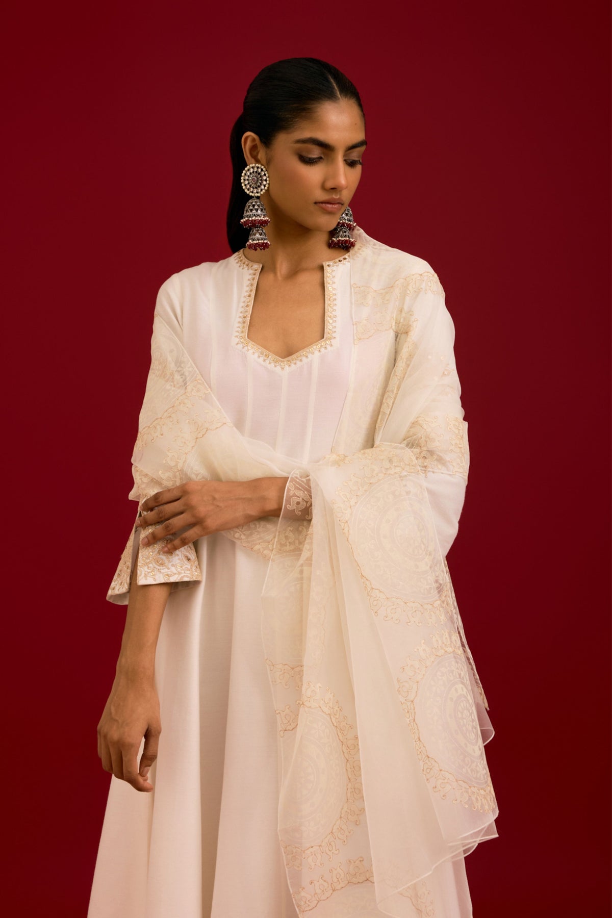 Ivory Embroidered Anarkali Set