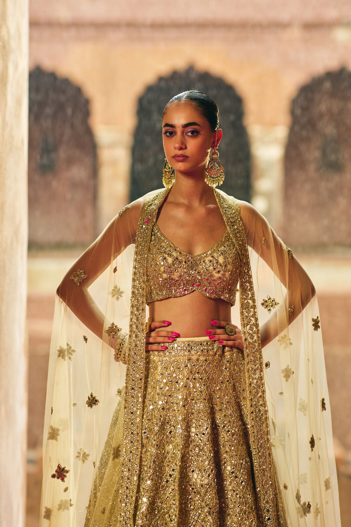 Gold Net Lehenga Set