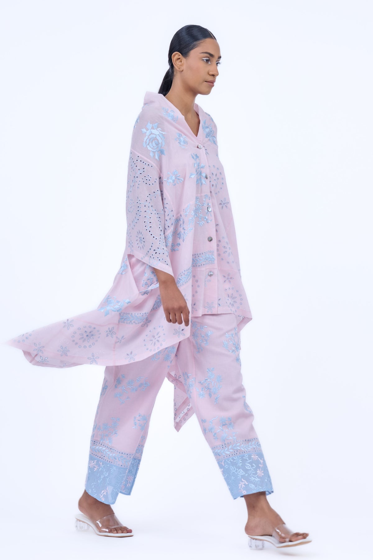 Pink Threadwork Cotton Pants