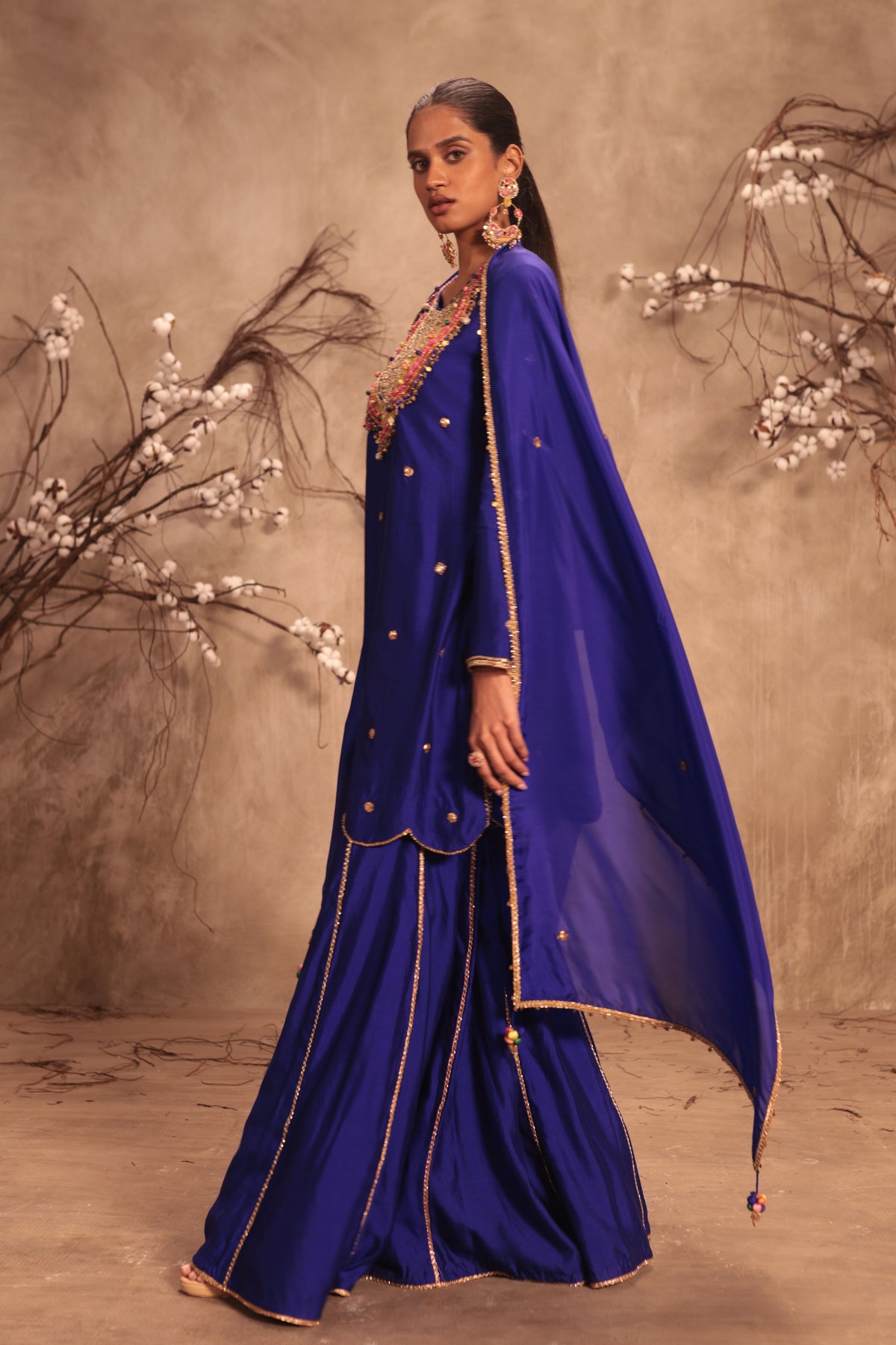 Lotus Yoke Indigo Sharara Set