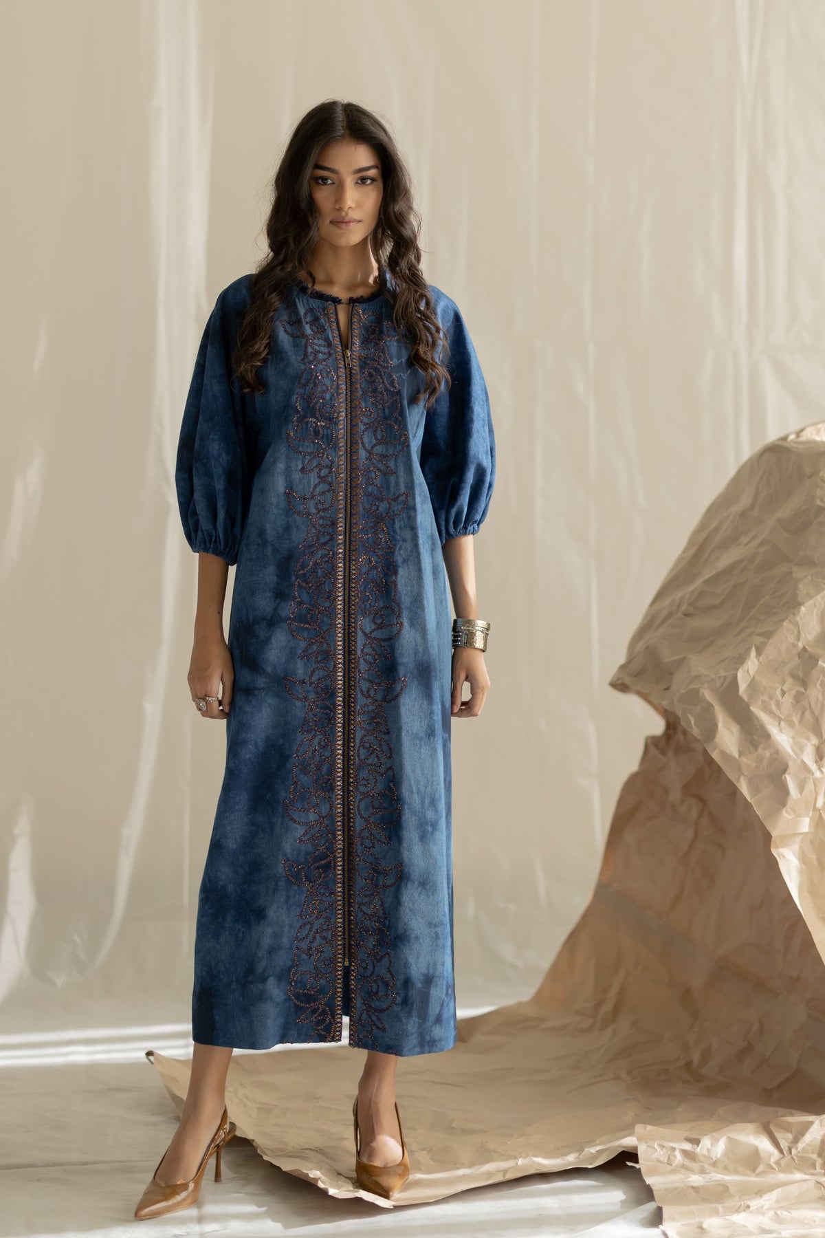 Tie-dye Wraglon Sleeves Maxi Dress