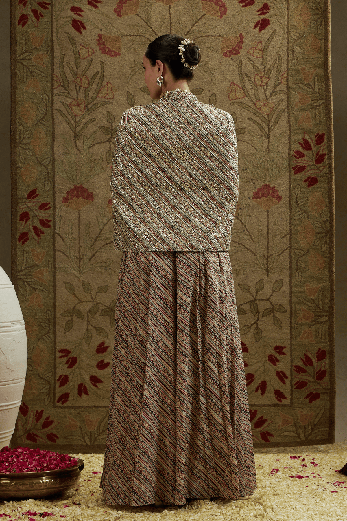 Beige Boho Stripe Jacket Set