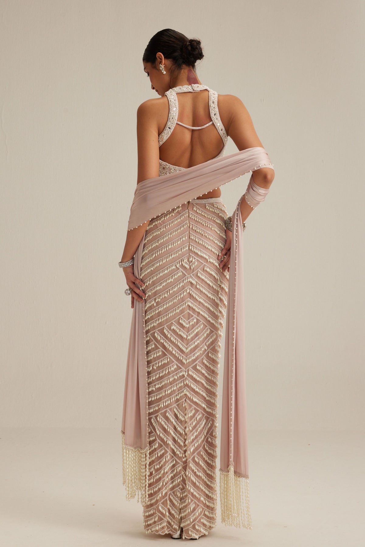 Ash Pink OAS Pearl Drop Pencil Skirt Set