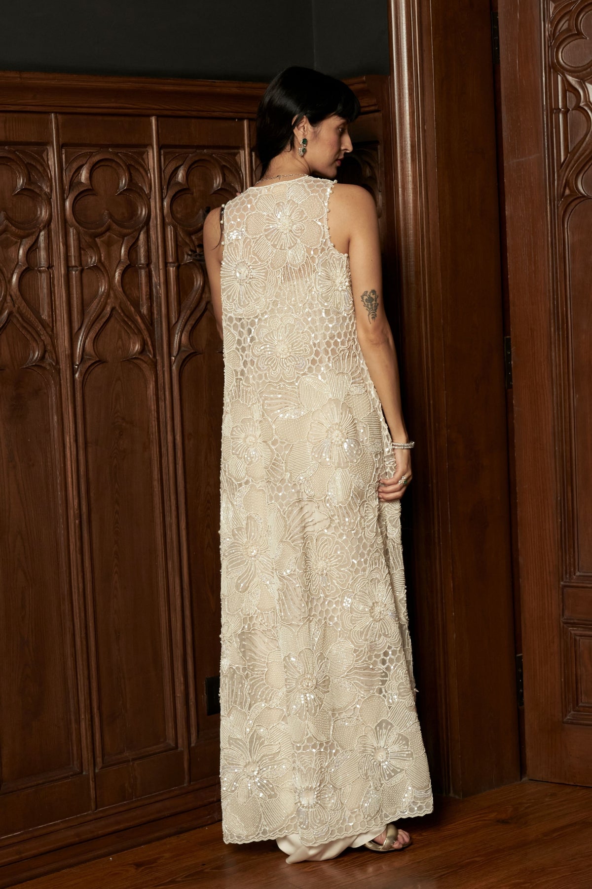 Ivory Embroidered Long Jacket Set