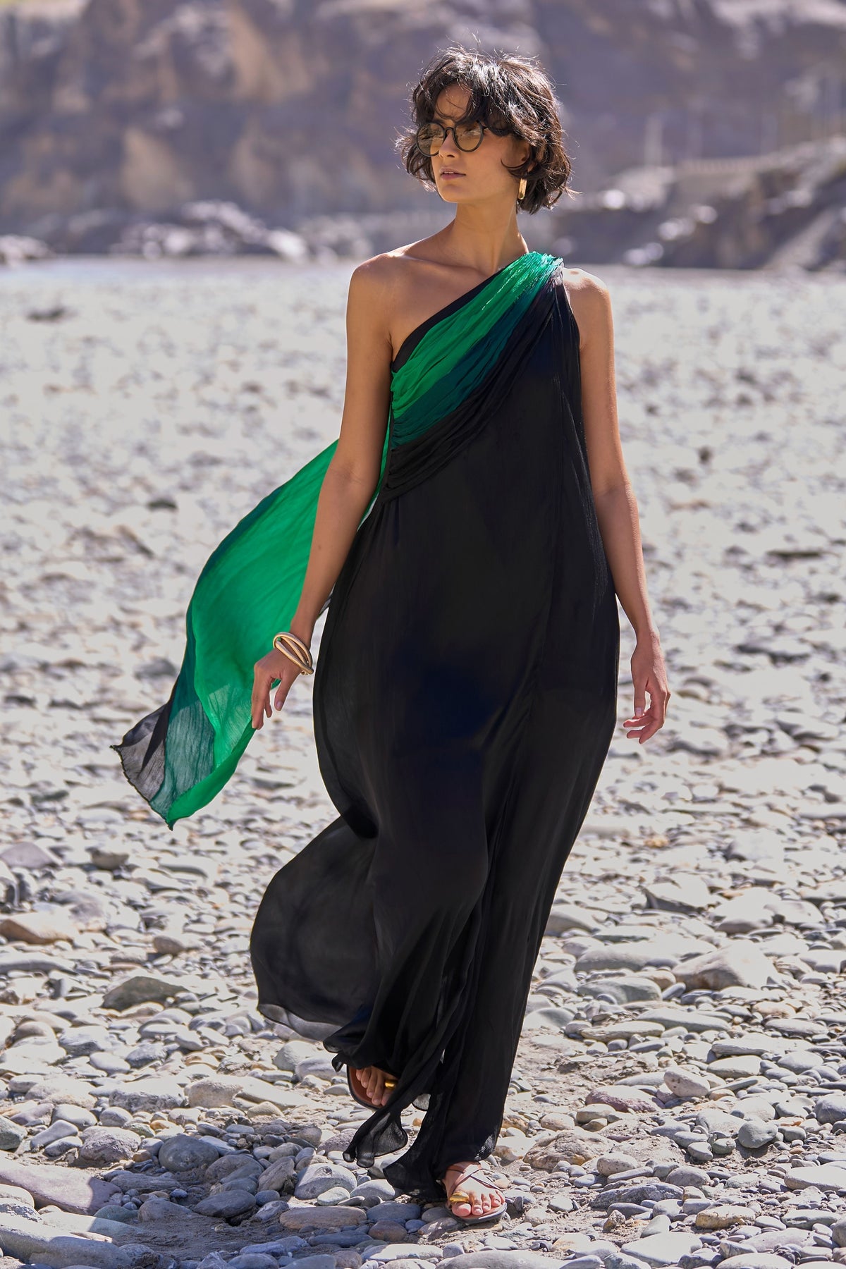 Ombré  Draped Sari Gown