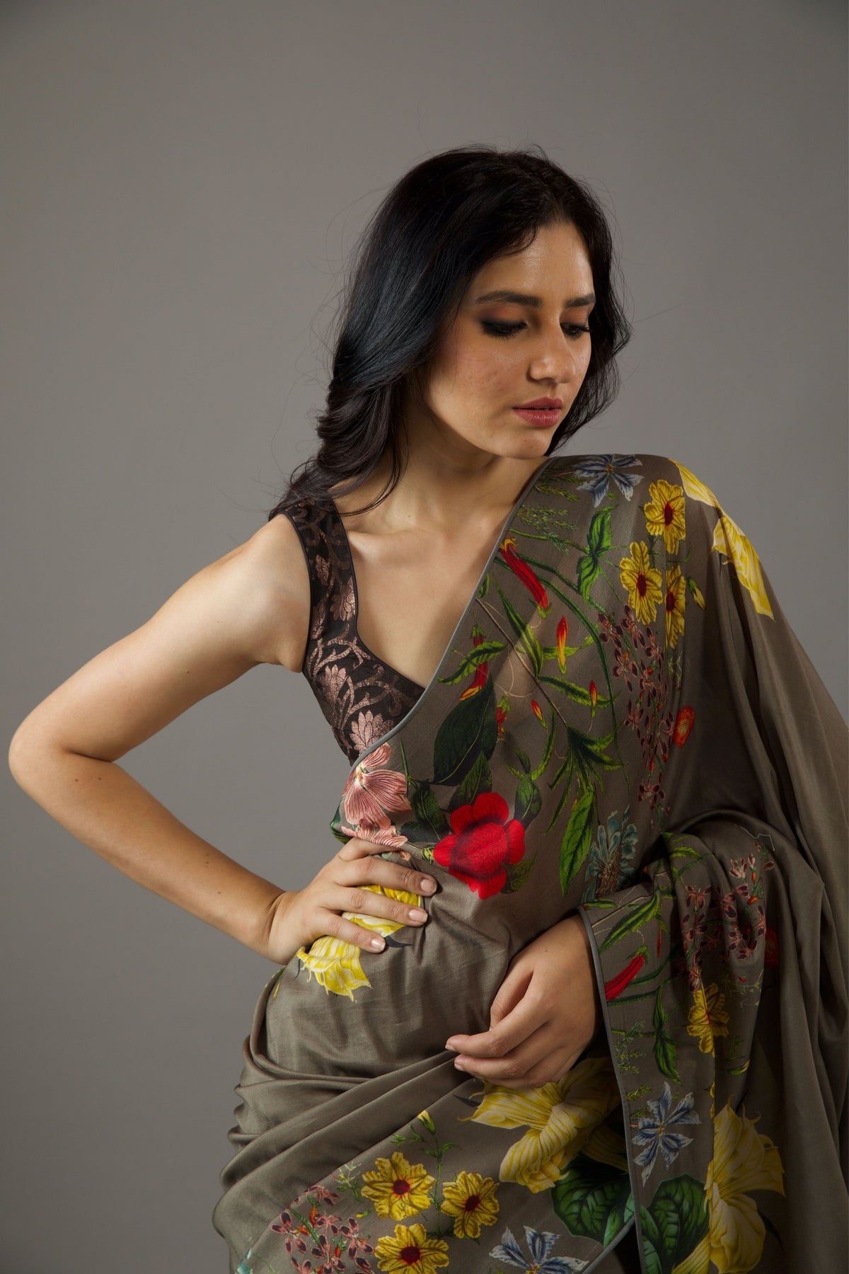 Pewter Green Chanderi Saree