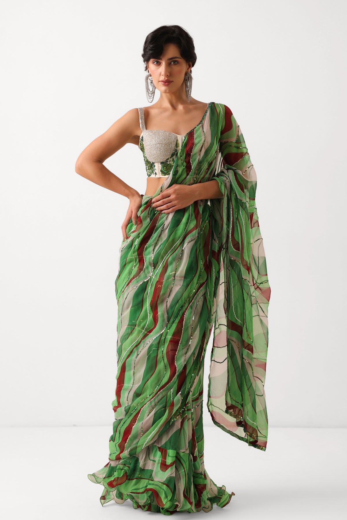 Lush Green Lehar Saree Set