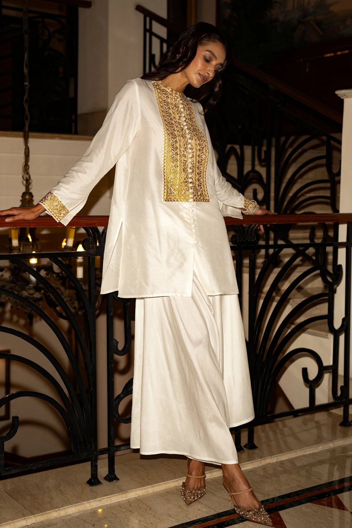 Embroidered Top & Ivory Culotte