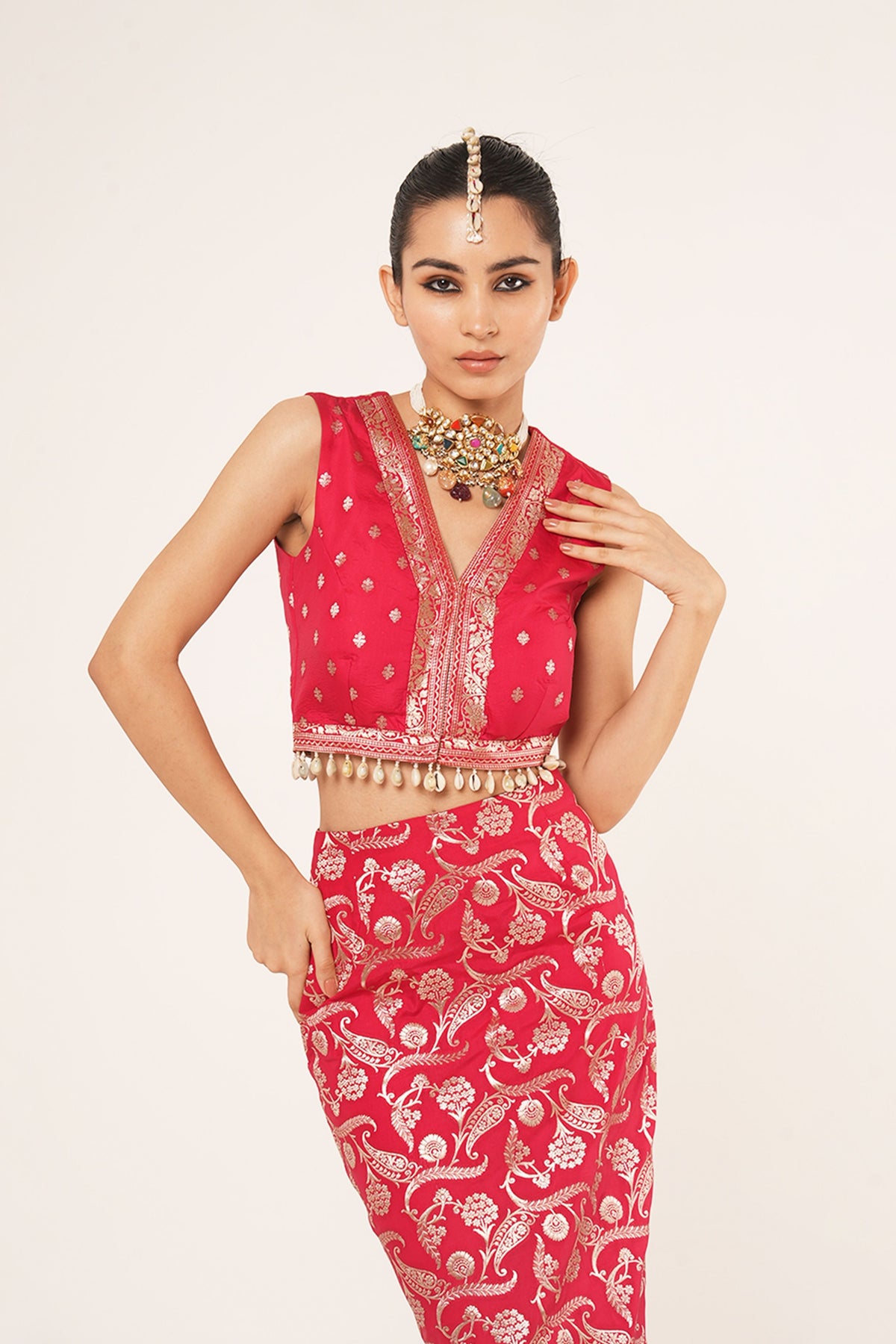 Amyra Red Skirt Set