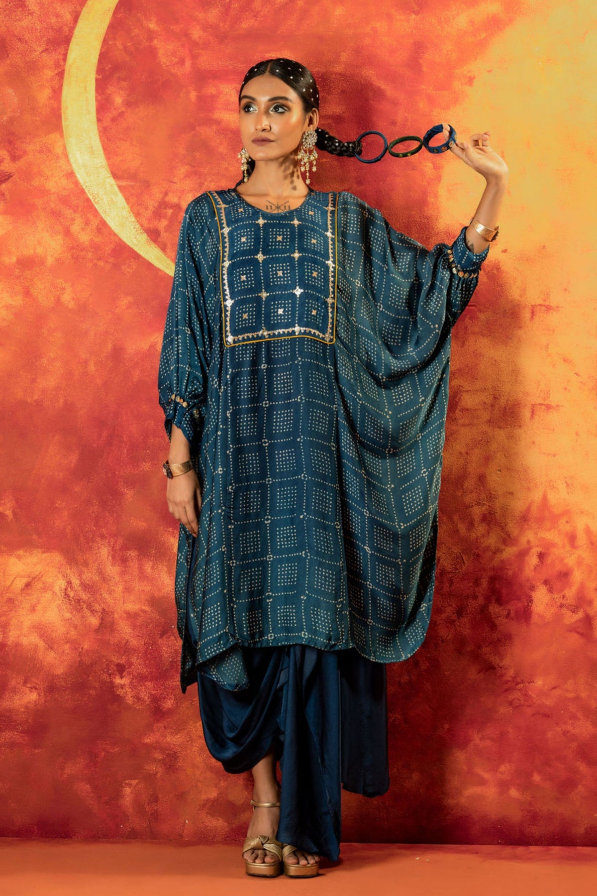 Sitara Indigo Ajrakh Kaftan Set