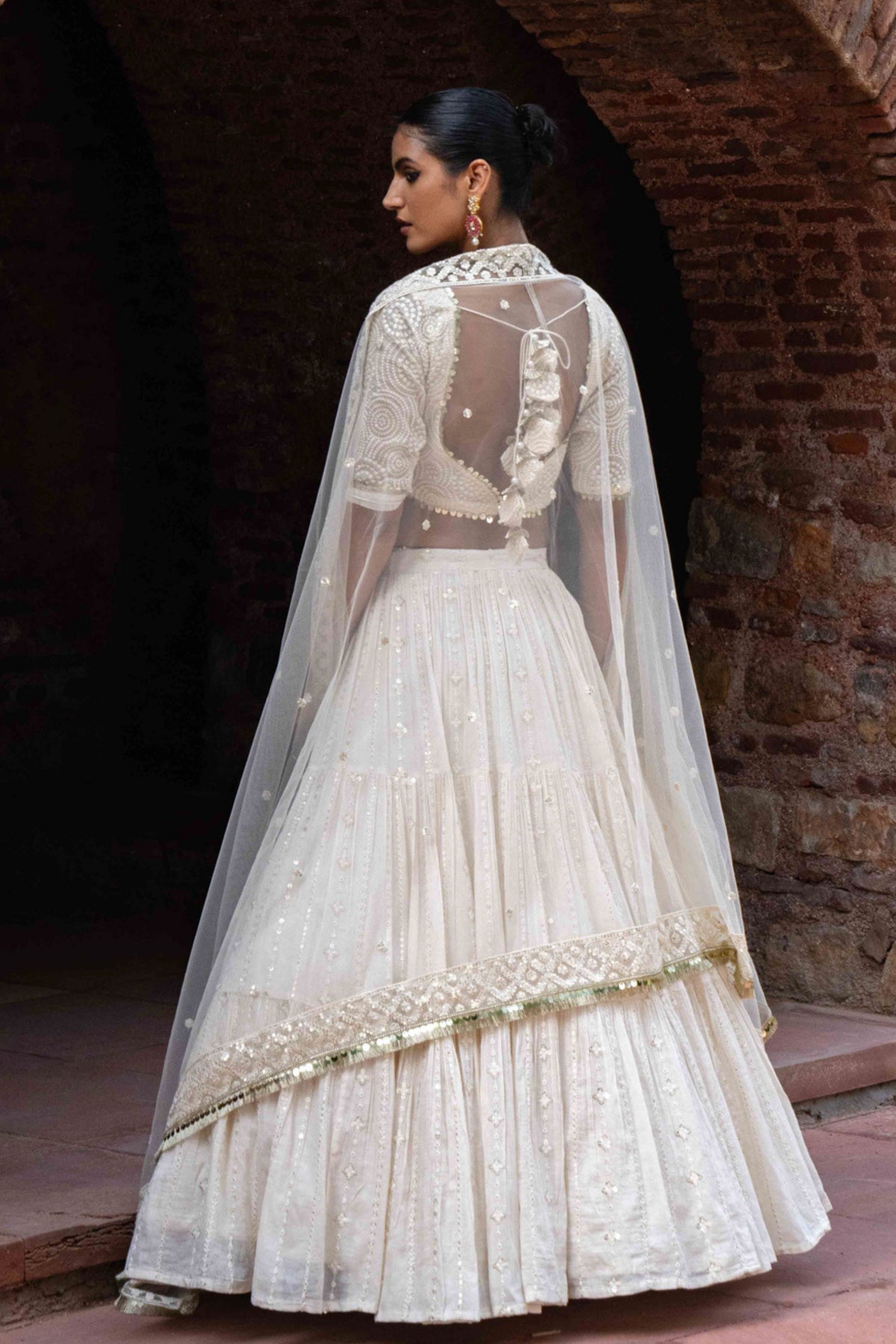Off White Embroidered Maharani Lehenga Set