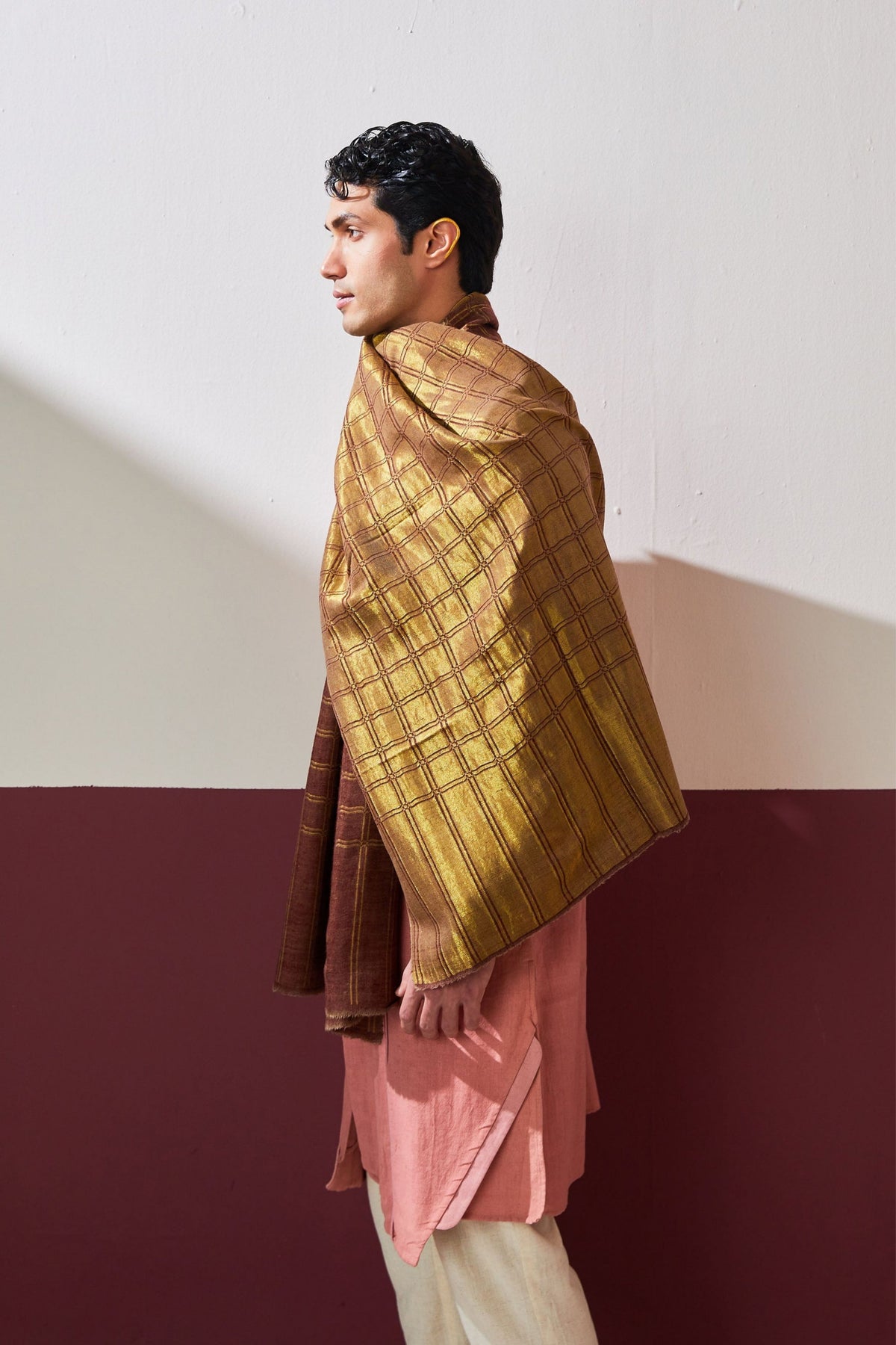 Zari Reversible Dark Brown Stole