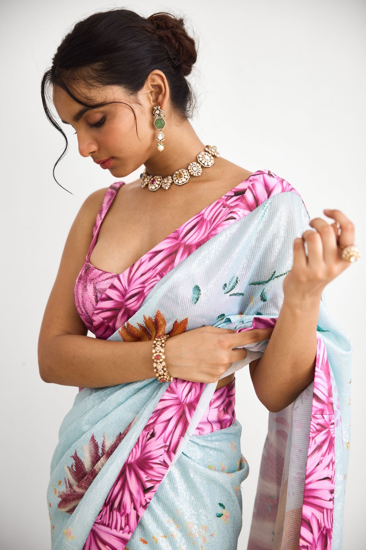 Bright Flower Saree Set