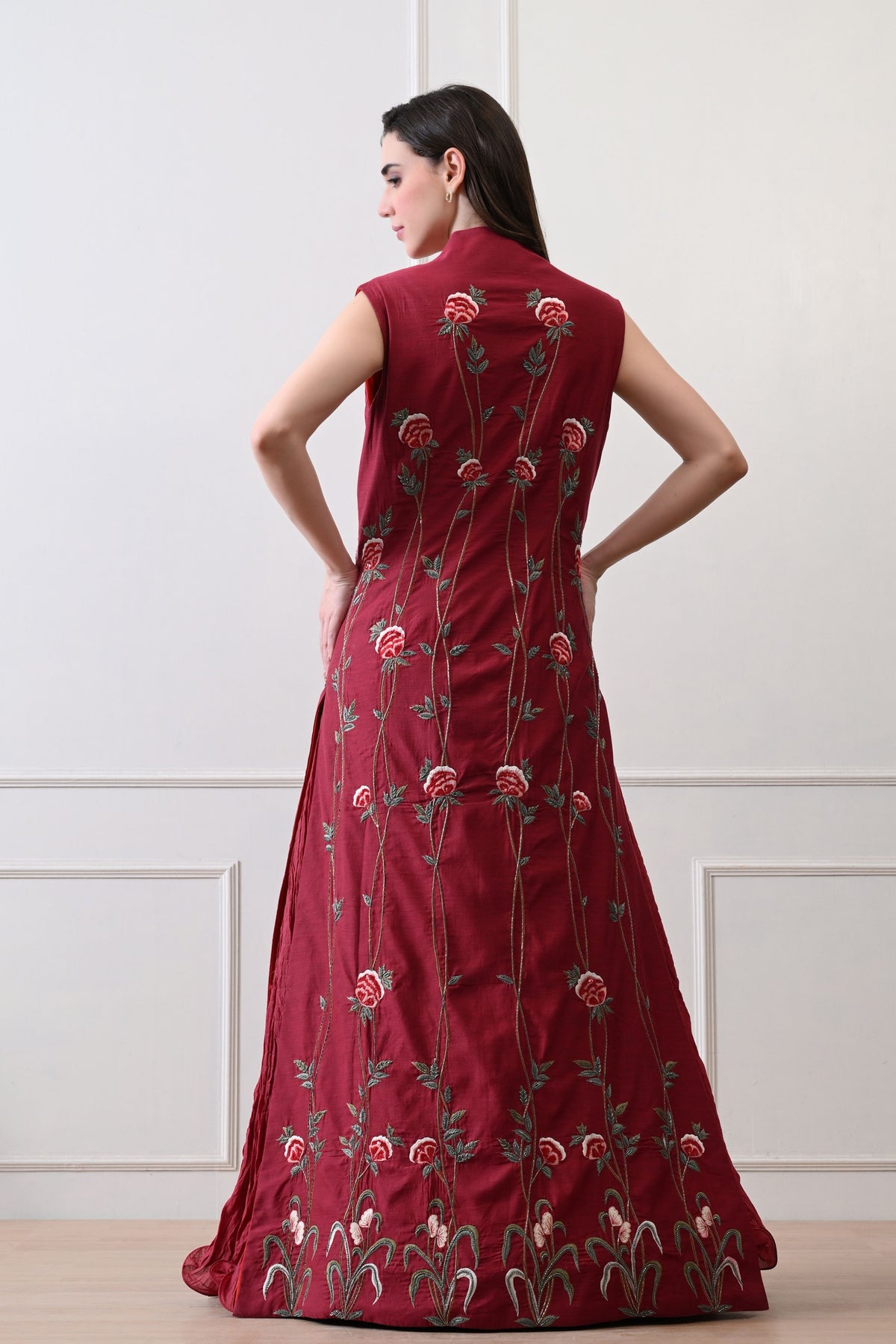 Maroon Long Jacket Anarkali Set