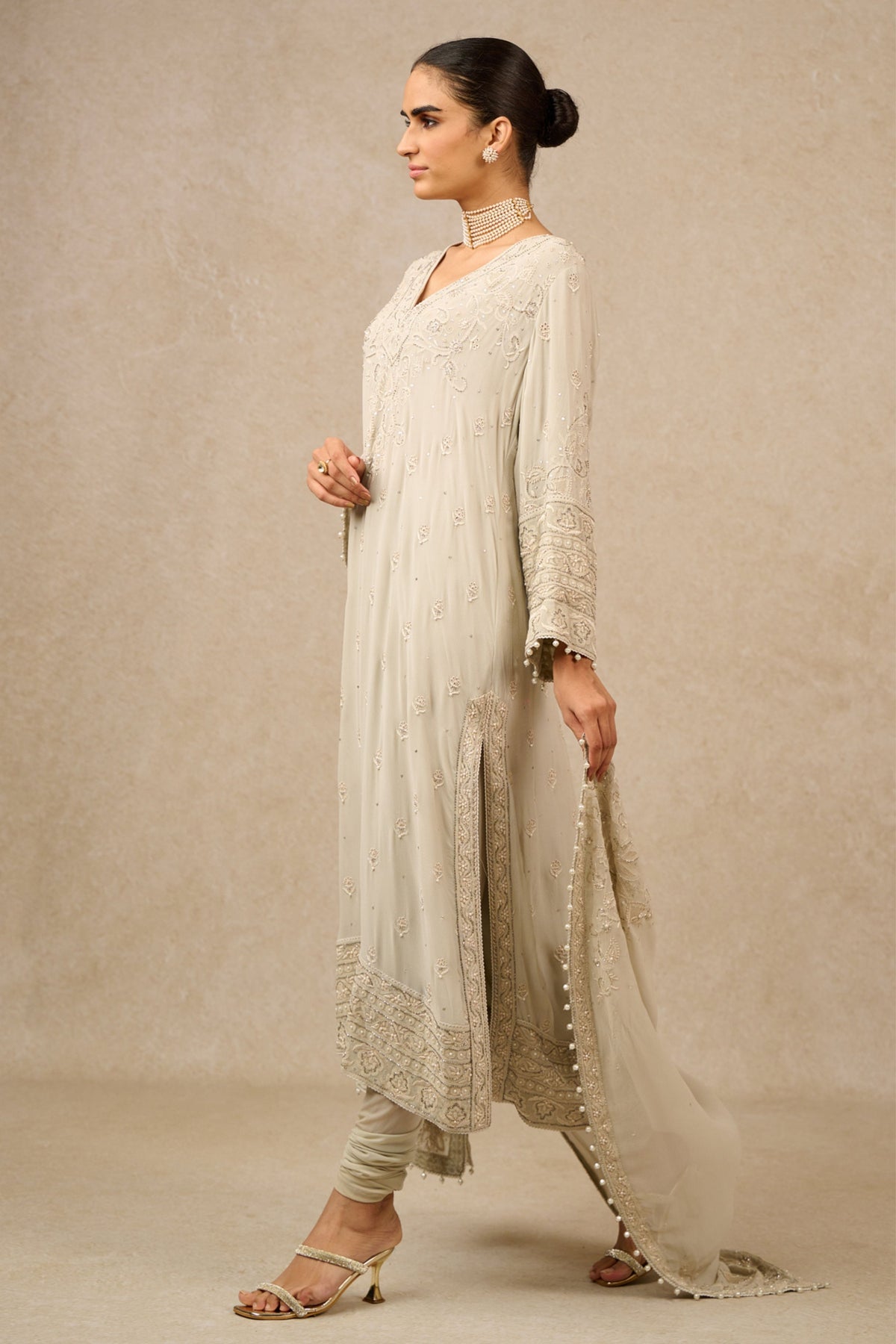 Silver Chikankari Straight Kurta