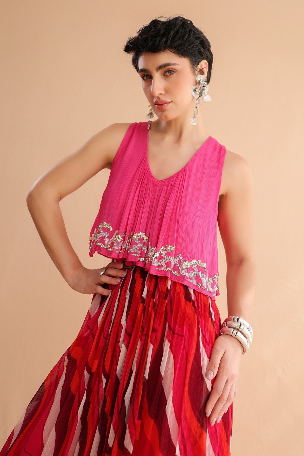 Fuchsia Collar Boho Skirt Set
